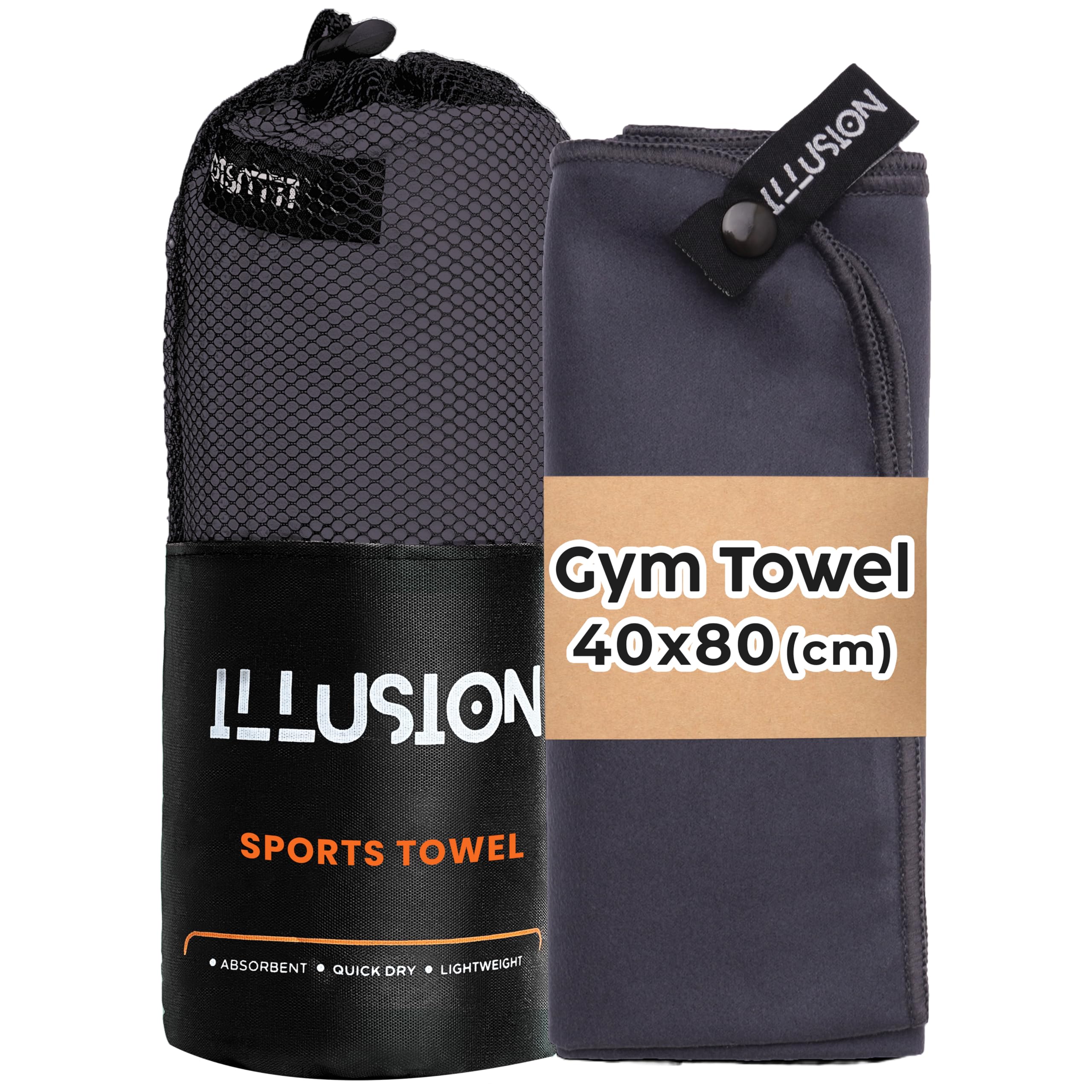 illusion Small Microfibre Gym Towel for Active Sports (40x80cm) - Lightweight Quick Dry Towel - Ideal for Cardio, Cycling, Strength Training, Yoga, and Running, Perfect for Athletes Training Outdoors