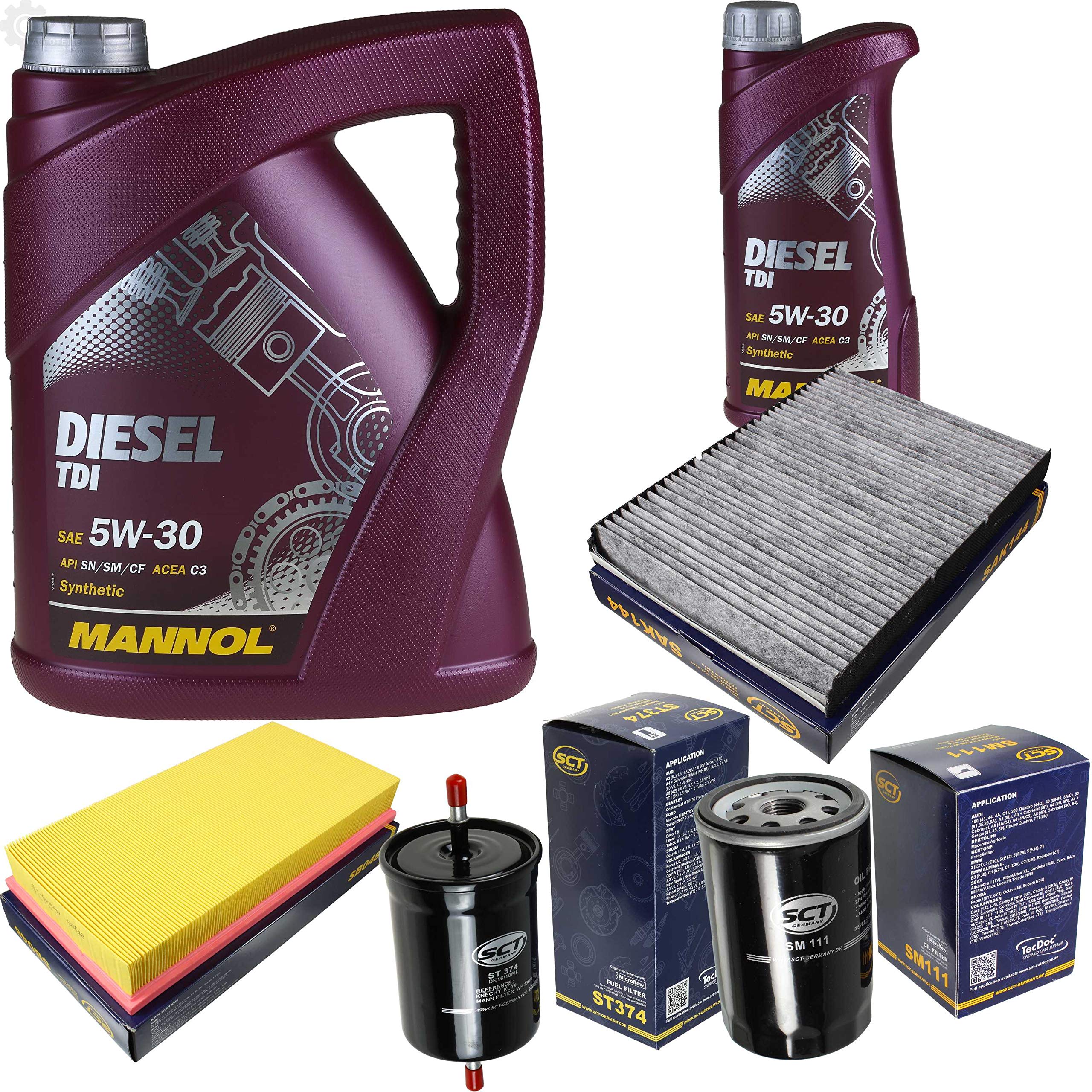 Set di filtri 6 litri MANNOL olio motore Diesel TDI 5W-30 API SN/CF SCT Germany filtro abitacolo filtro aria filtro olio filtro carburante filtro olio filtro carburante