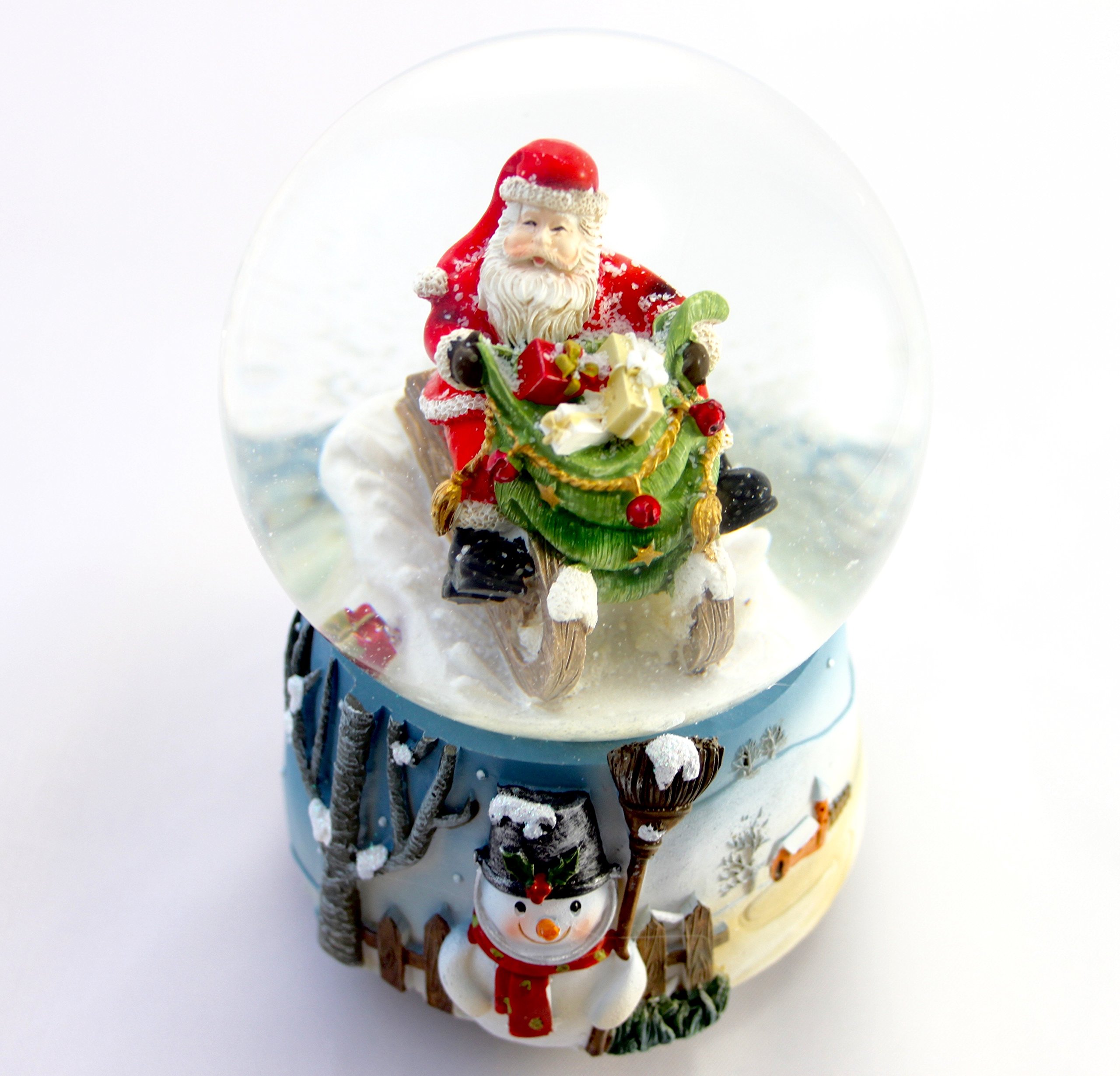 Music Box World (Spieluhrenwelt) - Santa on a sledge (Blue) Music Box Snow Globe