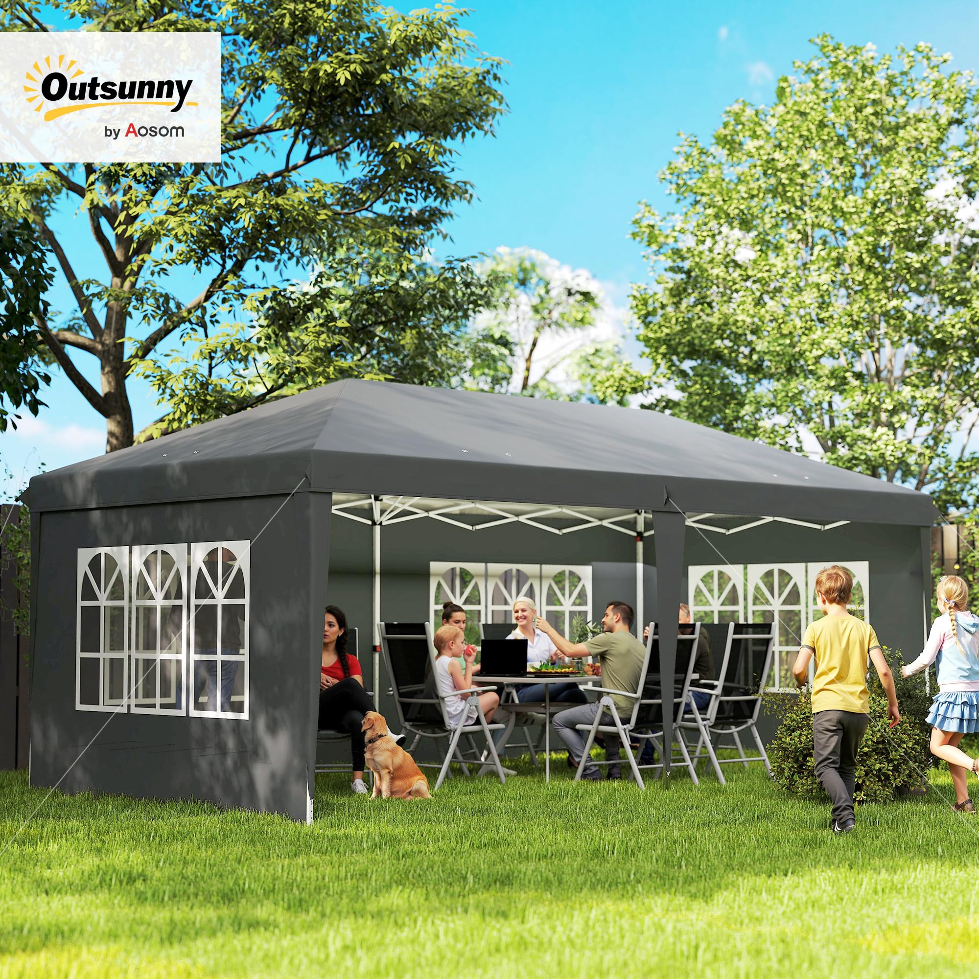 Outsunny Pawilon ok. 3 x 6 m, wodoszczelny, składany pawilon typu pop-up z 4 ścianami bocznymi, okno, namiot imprezowy z ochroną UV, pawilon ogrodowy Oxford, w zestawie torba transportowa, namiot