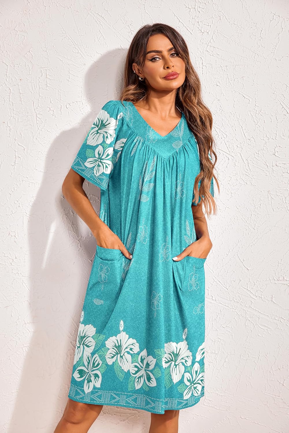 Ekouaer Womens House Dress Floral Print Nightgown with Pockets Mumu Dress - Image 4