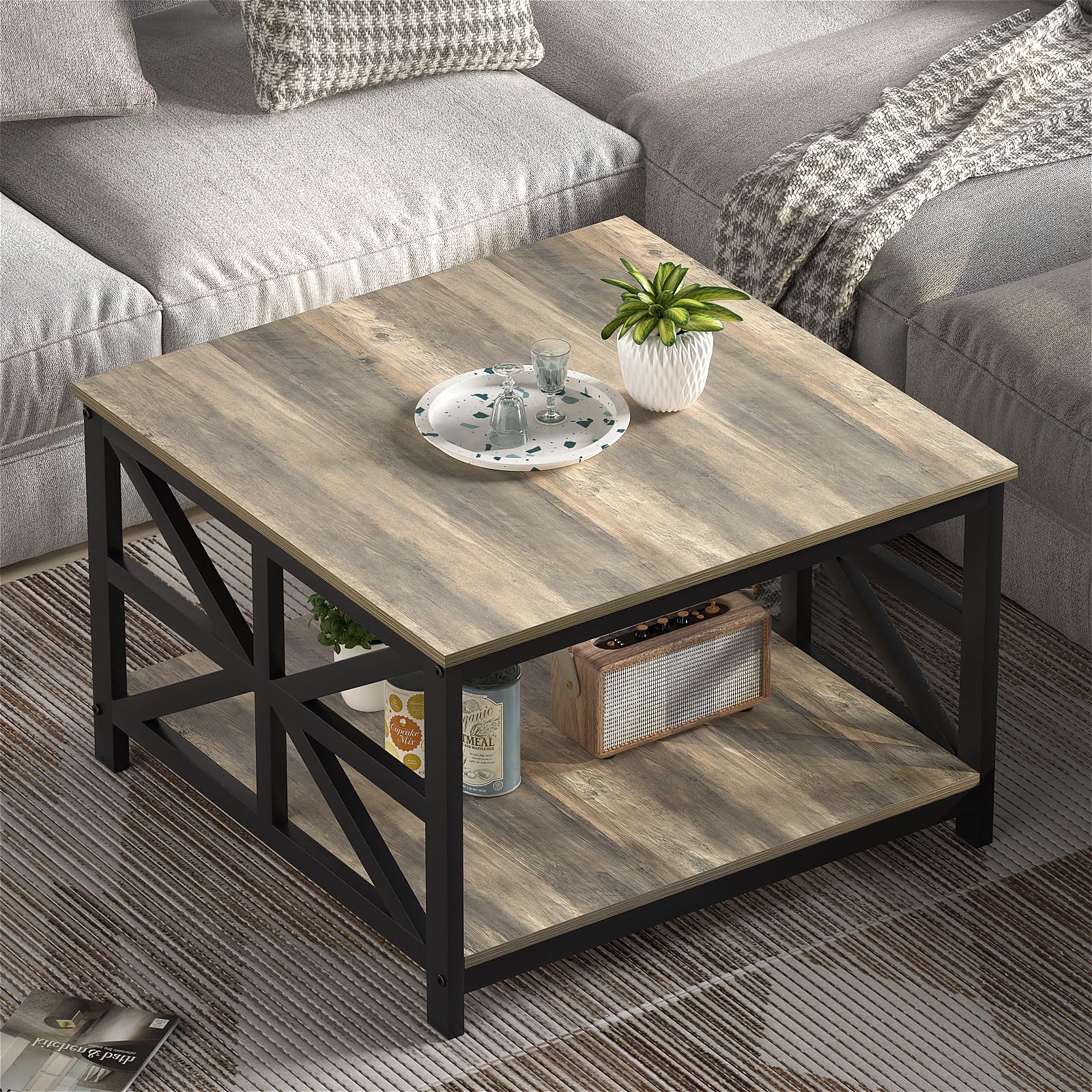 GreenForest Living Room Coffee Table with 2 Tier Storage - product photo