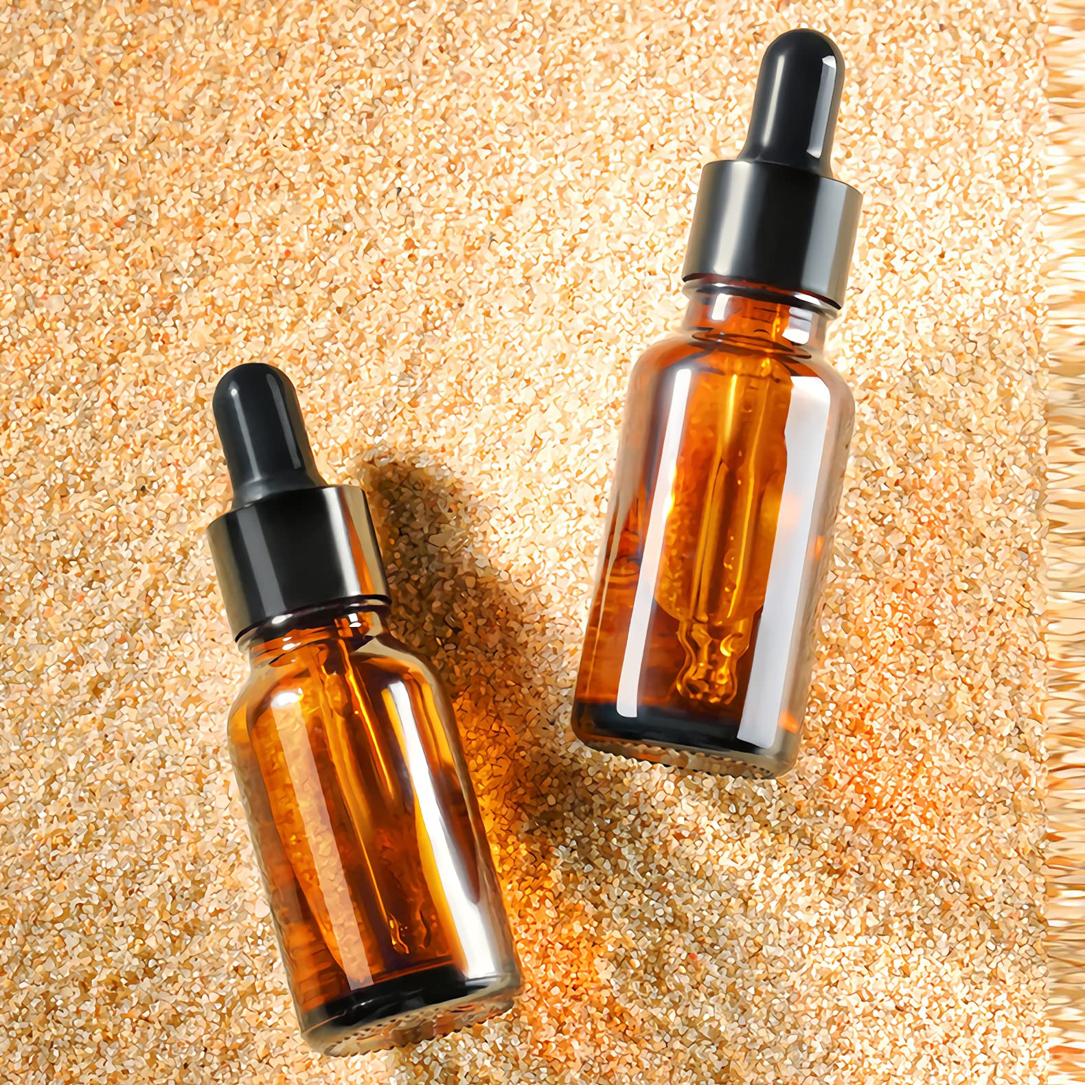 24 Pieza, Vacío 50ml Marrón Ámbar Botellas de Botellas de Cuentagotas Cristal, con anillo de negro y pipeta, para Aceite Esencial, Masaje,Fragancia, Aromaterapia, Laboratorio