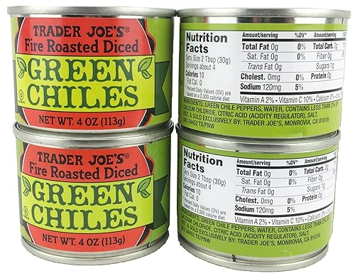 Trader Joes New Mexico Hatch Valley - Chile verde tostado al fuego, 4 onzas (paquete de cuatro)