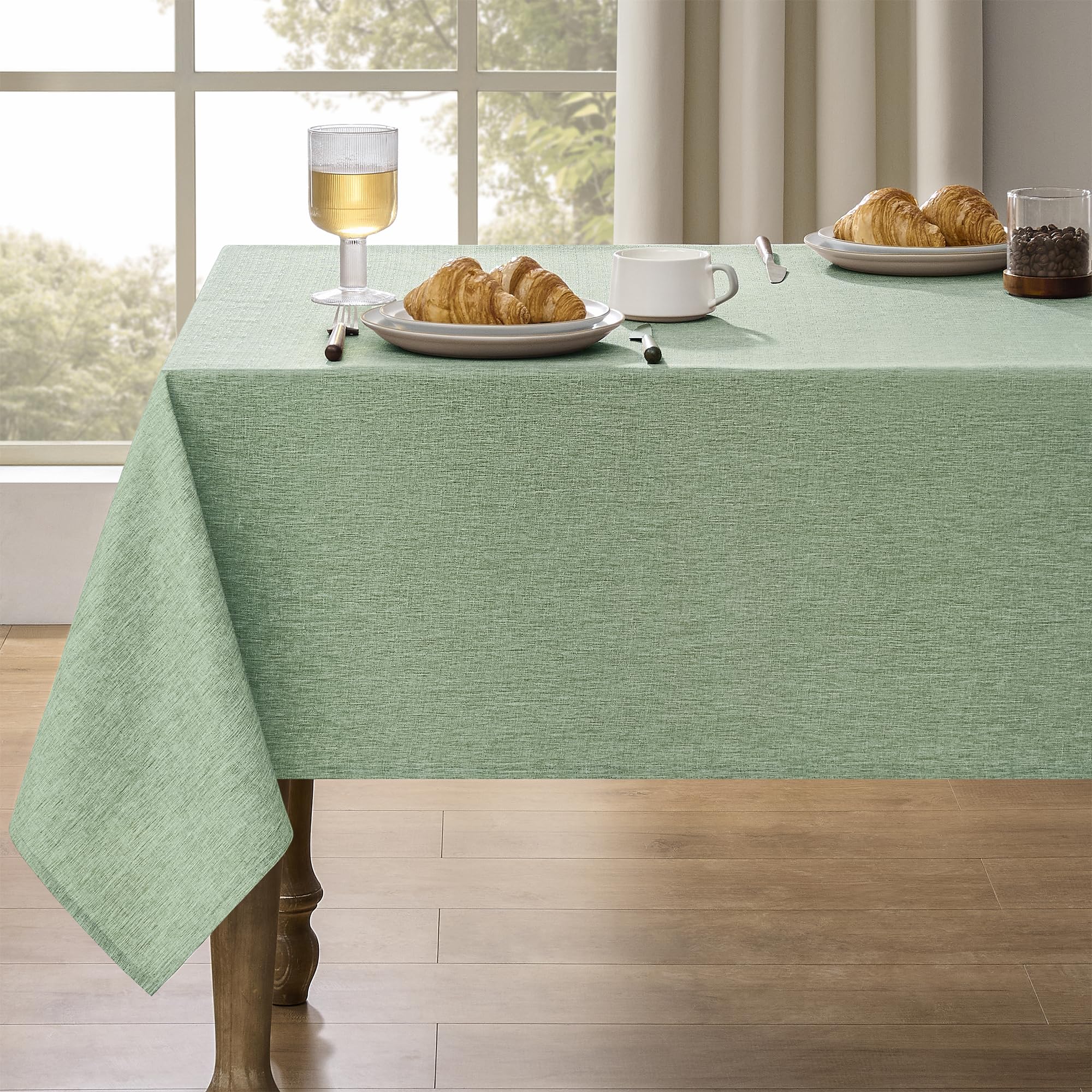 Decorelia Linen Rectangle Tablecloth for Dining Table, Coffee Table, Soft Wrinkle-Free Wipe Clean Table Cloth for Party, Wedding, Outdoor, Easy to Clean(Oblong, 52 x 70 Inch (4-6 Seats), Sage Green)