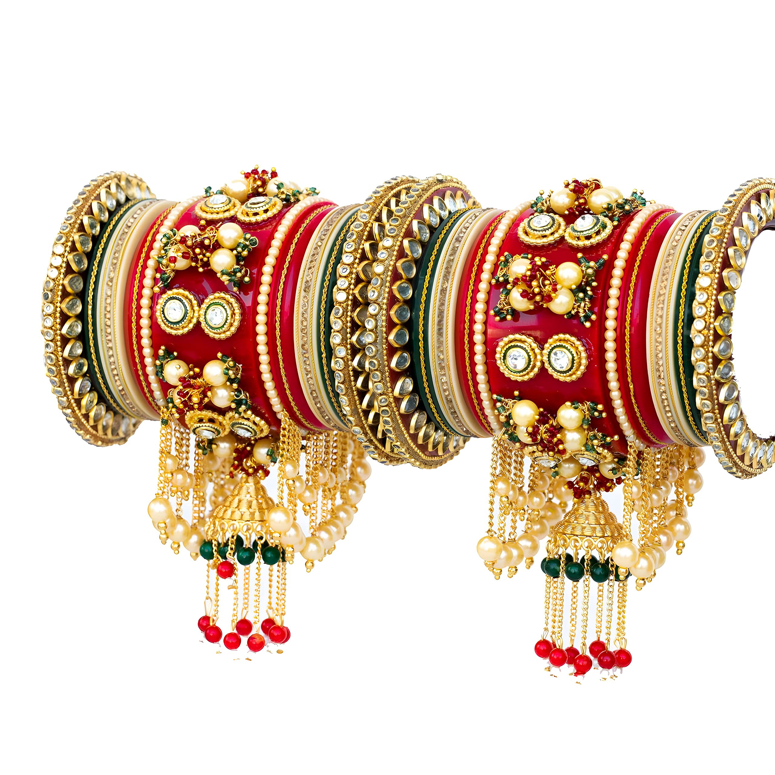 Cuadro Womens Stylist Chooda Set Traditional Rajasthani Chura/Punjabi Chooda Set with Kundan Meenakari Stones & Pearl Bangles for Women & Girls CS_0620_26 (B0BYN7NDSJ) Amazon Price History, Amazon Price Tracker