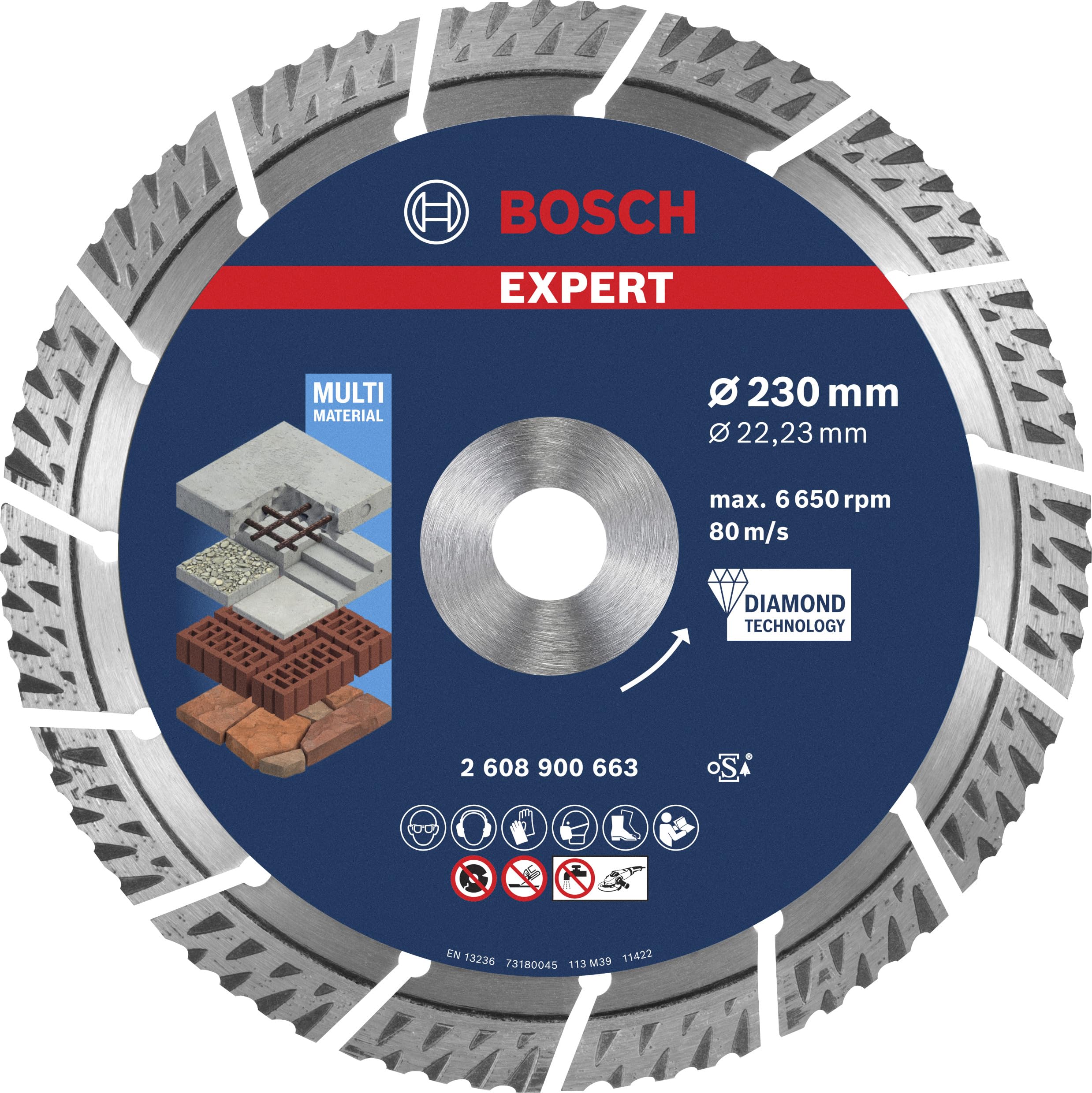 Bosch 1x EXPERT MultiMaterial Diamanttrennscheiben (für Beton, Stahlbeton, Ø 230 mm, Professional Zubehör Großer Winkelschleifer)
