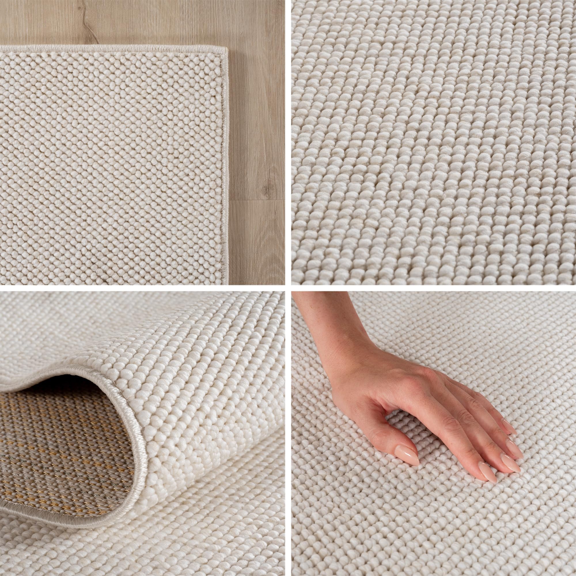 SIMPEX Teppich 160x230 cm Creme Einfarbig Bouclé Schlingenflor Skandi Stil Modern Superweich Robust Pflegeleicht für Wohnzimmer Sofabereich Esszimmer Schlafzimmer Küche