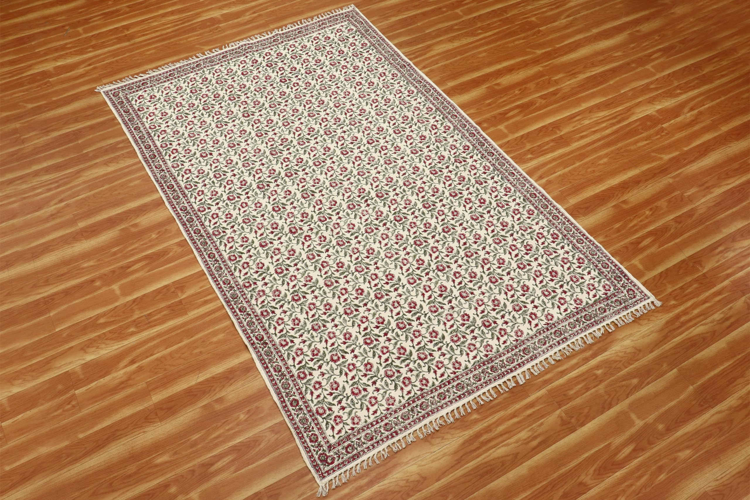 Läufer – Kelim Teppich, 10,2 x 25,4 cm, Rot & Beige, Baumwolle, Dhurrie, für drinnen und draußen, Flachgewebe, für Zuhause und Foyer, Korridor, Flur und Treppenläufer