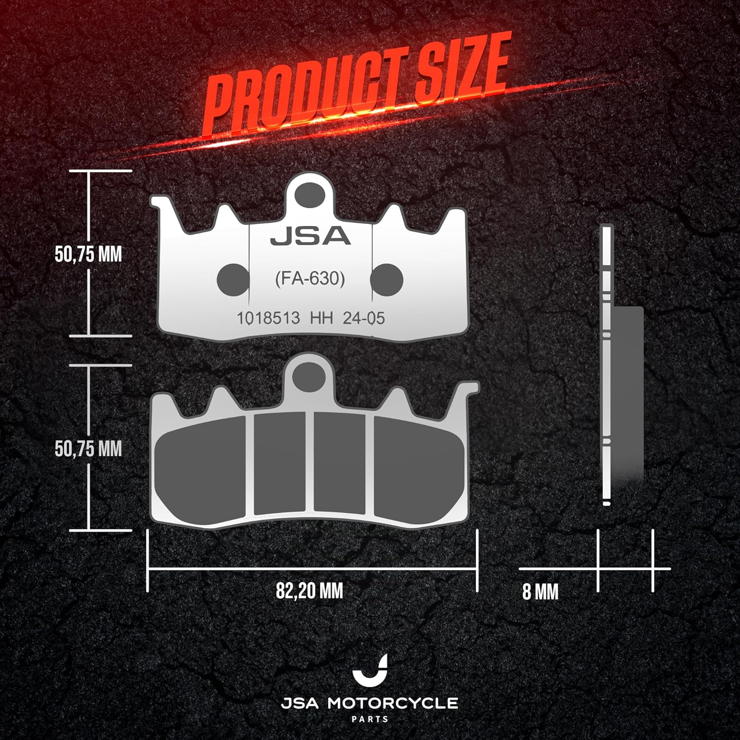 JSA Brakes 630 HH (Front or Rear) Brake Pads for BMW R1200GS, Harley-Davidson, Ducati, Kawasaki, Triumph, Indian & Aprilia – Resin-Based HH Compound with Copper Backing Plate