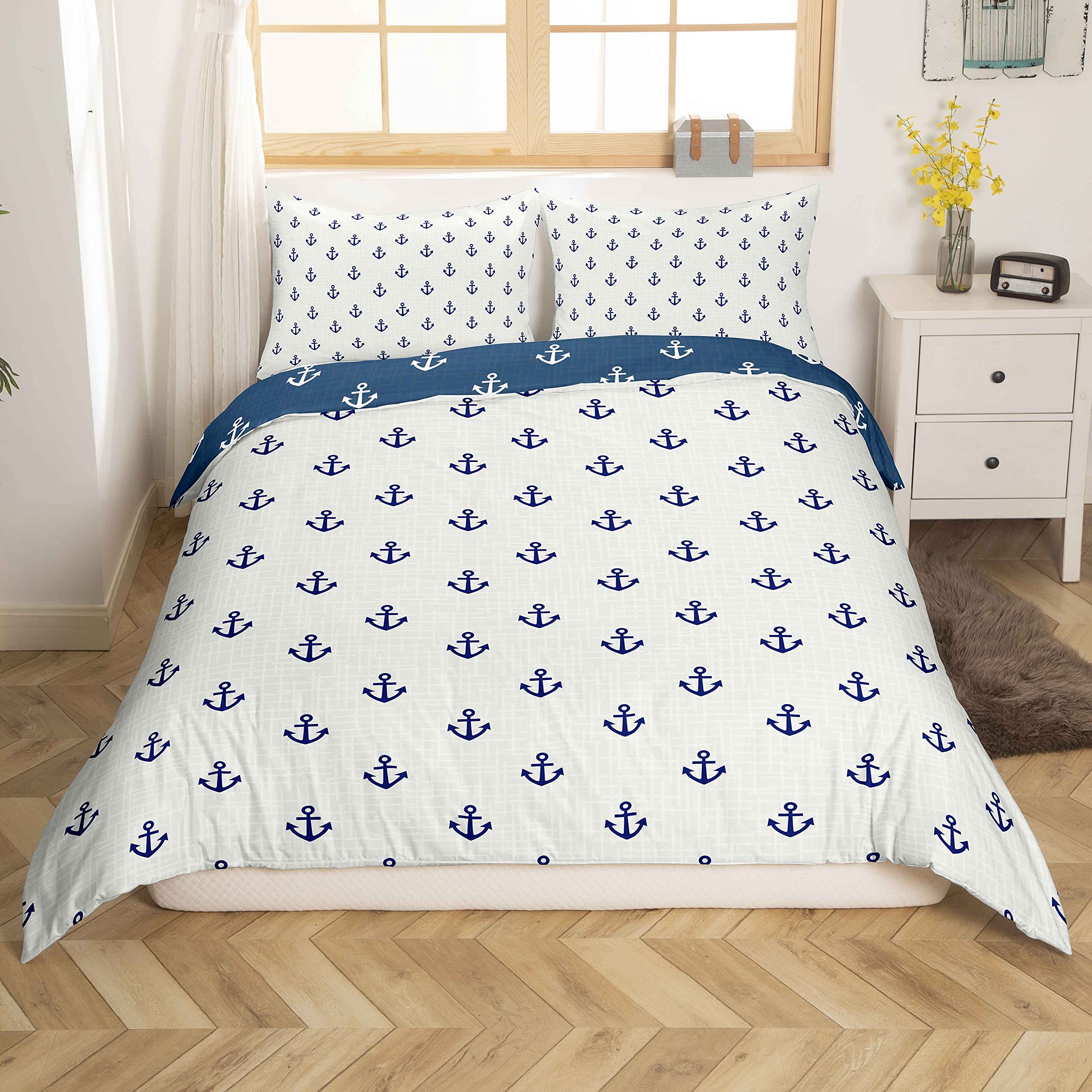 Housse de couette en microfibre Anchor réversible lavable en machine lit super king