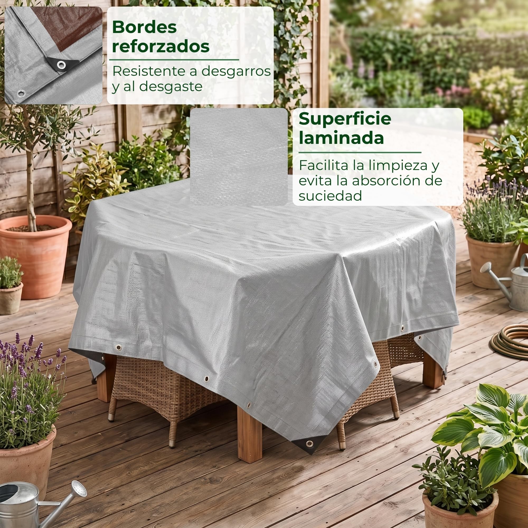 SPRINGOS Lona de protección, 6 x 8 m, Esquinas reforzadas, Ojales de Polietileno, 270 g/m2, Lona de protección, Lona de Camping, Impermeable, Doble Cara