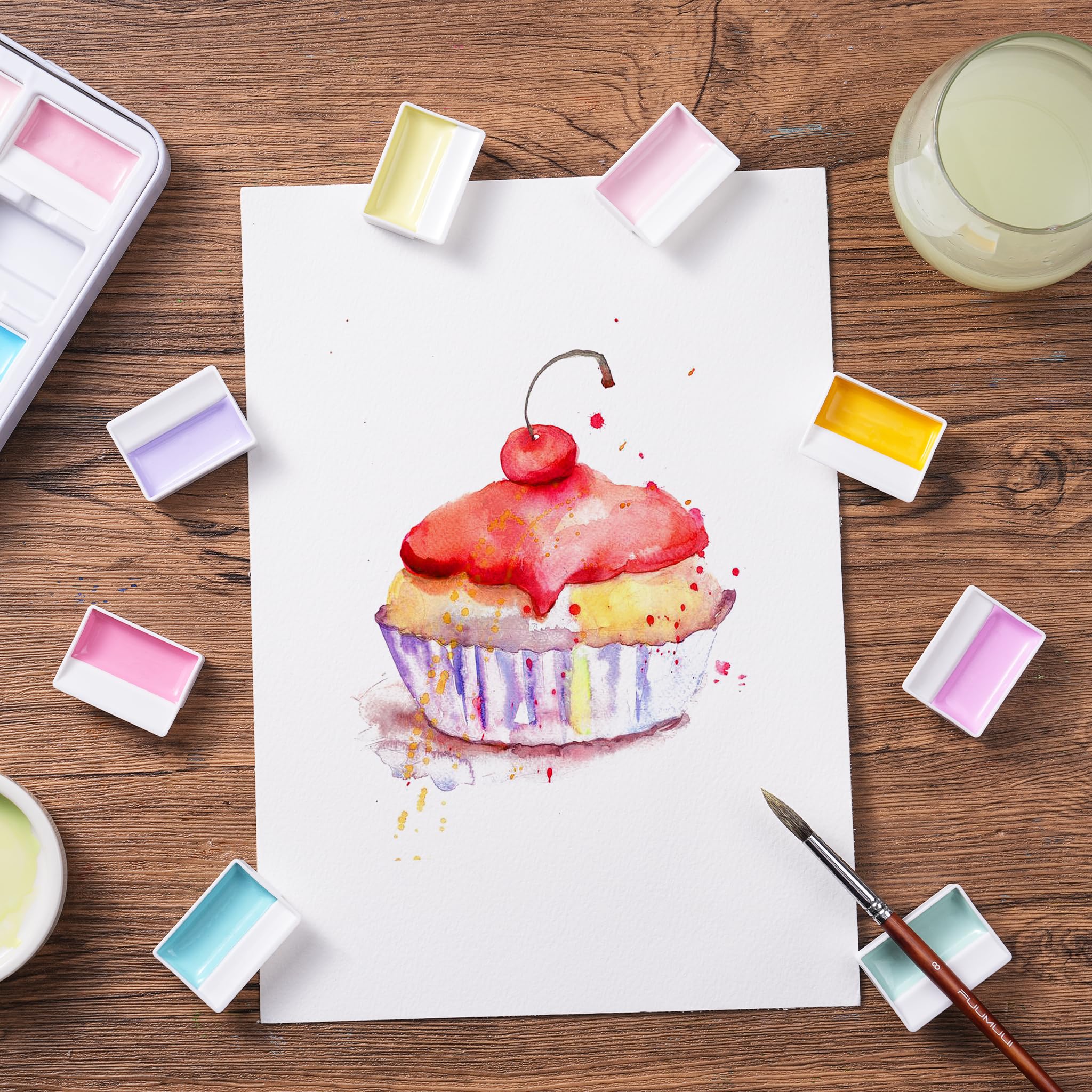 Aquarellfarben Set - 24 Premium Deckende Pastell-Wasserfarben, Macaron-Stil | Cremige Textur, Halbfeste Aquarellfarben, Aquarellkasten mit Mischpalette für Illustration, Journaling und Kreatives Malen