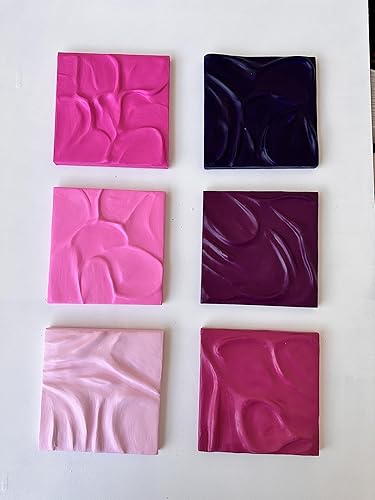 Vista 6 de Plum 3D Plaster Relief Wall Sculpture Tiles Acrylic, MDF Wood, Mixed Media, Abstract, Modern Design, Mix and Match (Dark Plum)