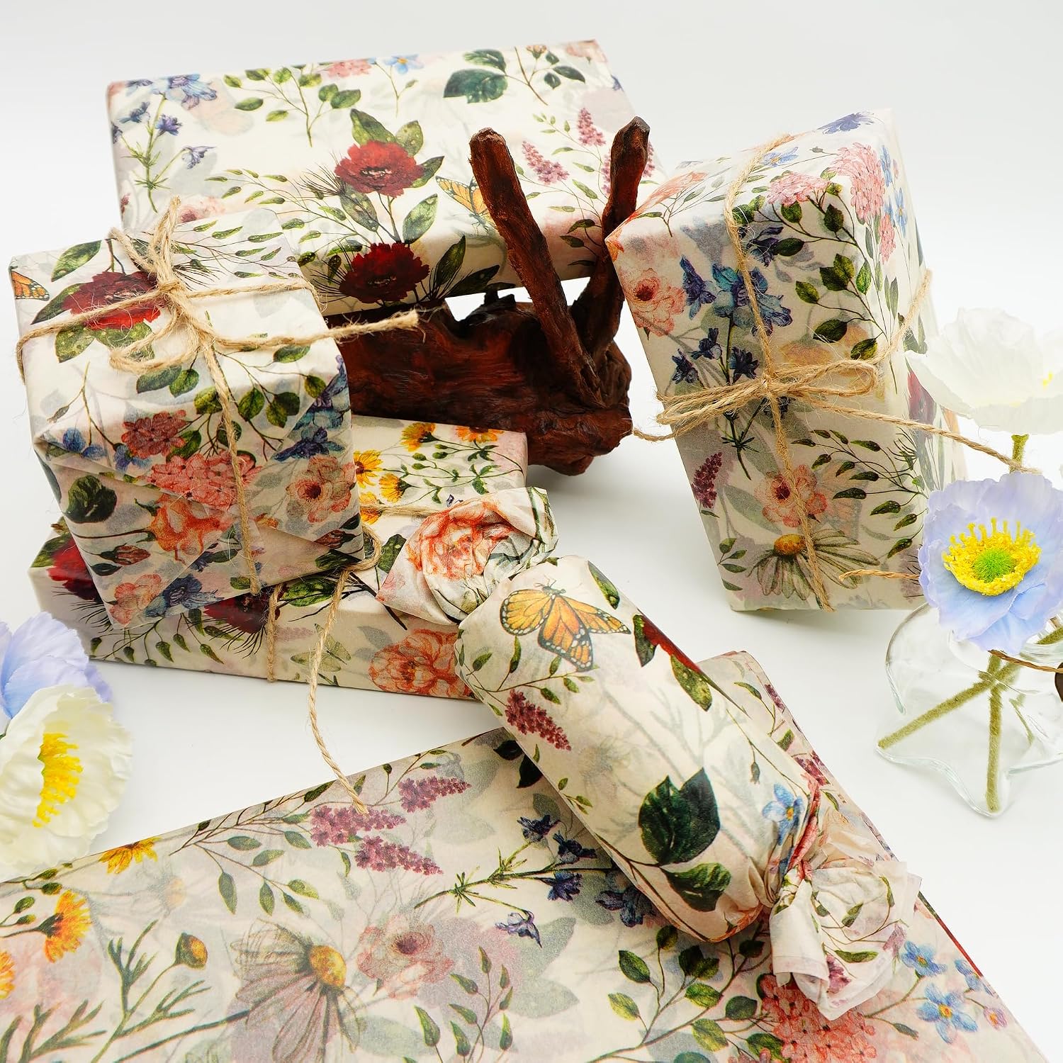 Floral Tissue Paper Vintage Wildflower Gift Wrapping Paper Butterfly Flower Printedng Halloween, Christmas and Other Holidays and Party Gift Packaging 60 Sheets 20x14in. image 3