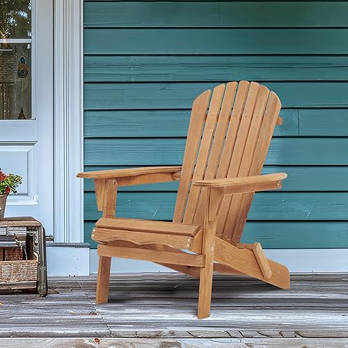 Miniatura 8 de Juego de 4 sillas Adirondack plegables de madera, respaldo premontado, silla de madera para patio al aire libre, jardín, césped, patio, terraza,
