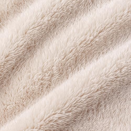 Miniatura 9 de Berkshire Blanket Manta clásica de felpa extra-Fluffy tamaño Queen, suave y mullida manta de pelo largo para sofá o cama, color caqui chino, 90 x 90
