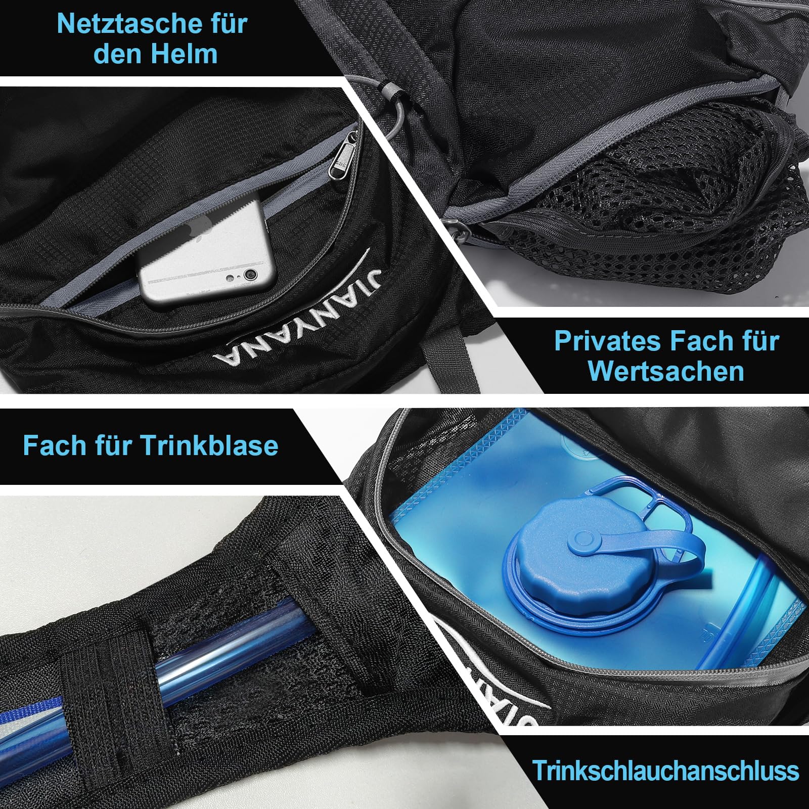 JIANYANA 2L Hydration Rucksack,Falbarer Trinkblasen-Rucksack,Helmtragesystem,Helmtasche aus Mesh,Ultraleichtes und atmungsaktives Design 550g Leichtgewicht,für Wandern,Radfahren,Laufen,Camping,Pendeln