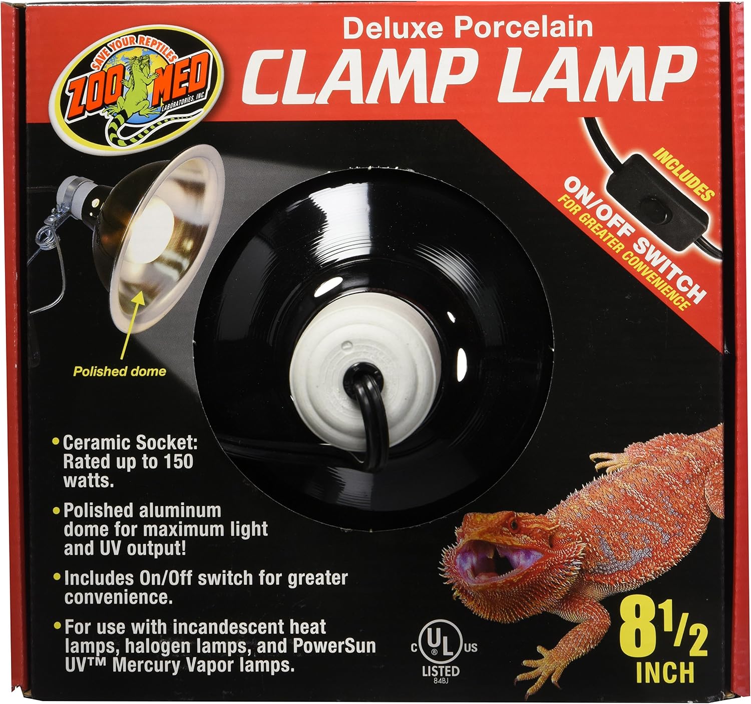 DLX Porcelain Clamp Lamp (Blk UL Listed) 8.5