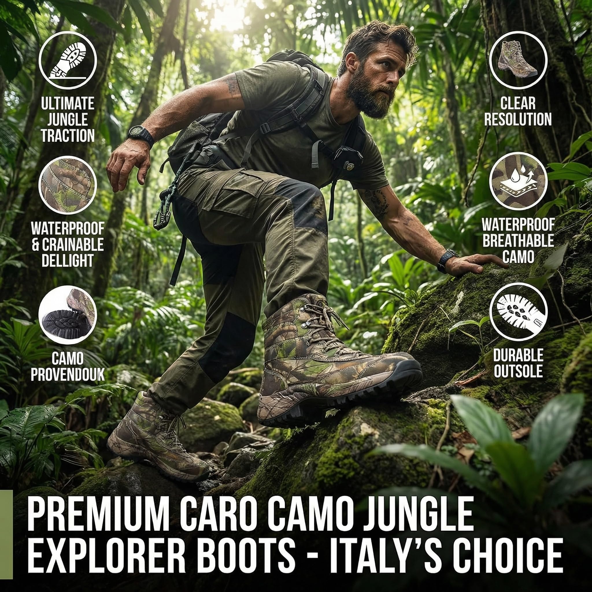 SANANG Chaussures de randonnée camouflage imperméables et antidérapantes pour homme, bottes tactiques d'extérieur légères et robustes