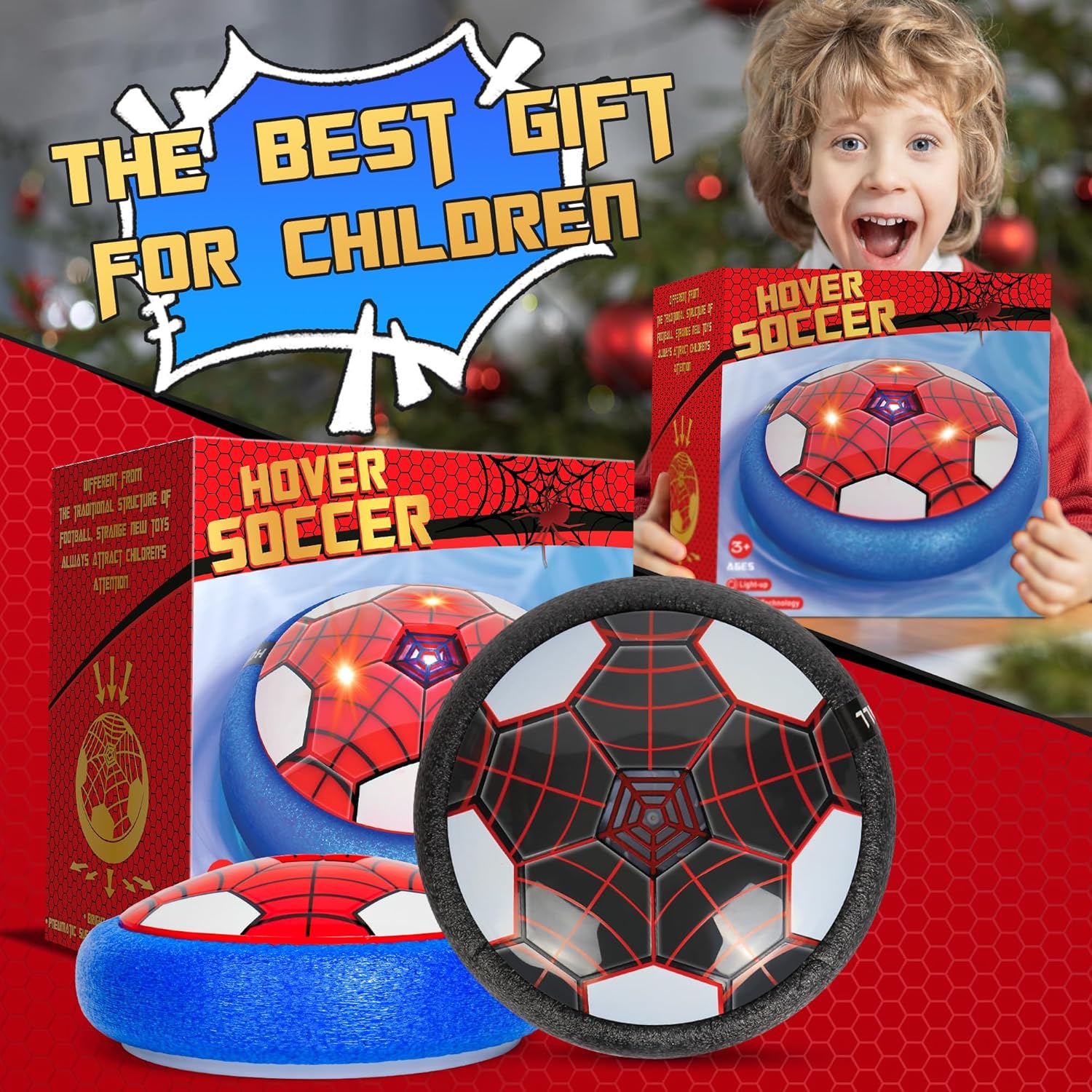Hover Soccer Ball, 2 Pack - Indoor Soccer Toys for Kids, Cool Sports Games for Boys and Girls, Birthday Gifts（Red and Black）