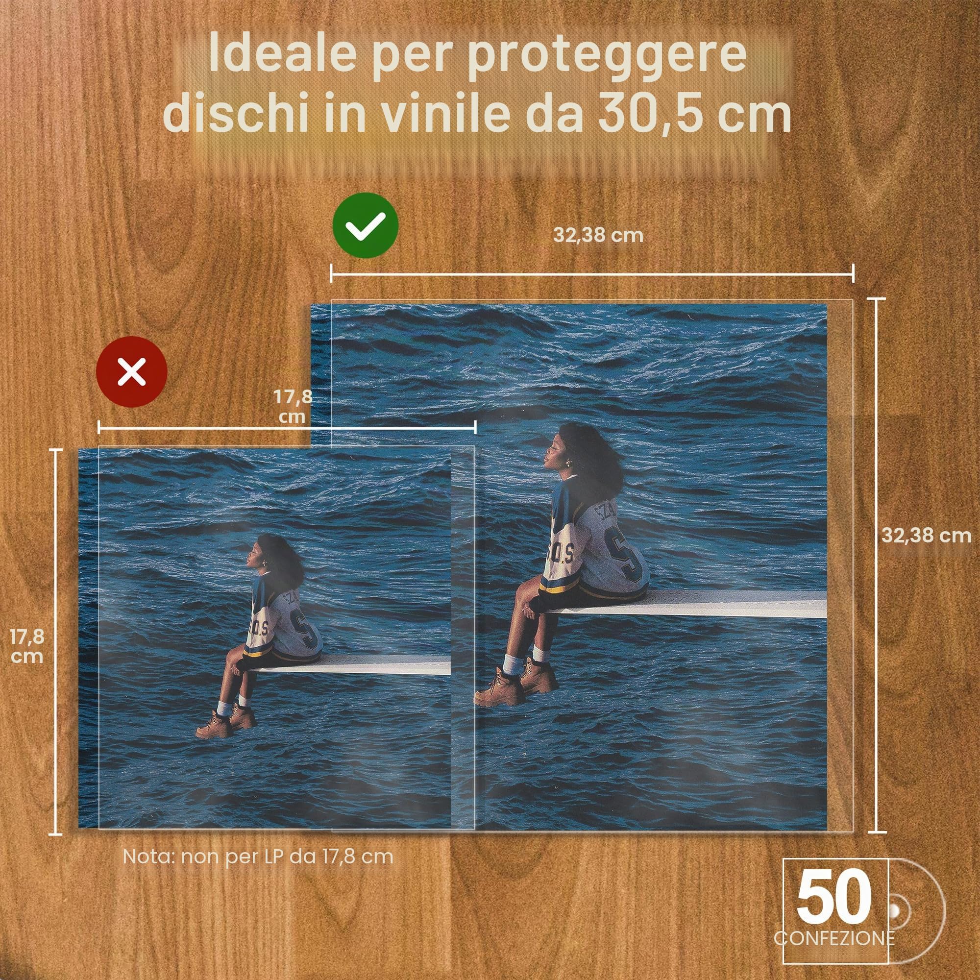 Buste Vinili 33 Giri 12 Pollici Esterne, 50 x Custodia Vinile Trasparenti, Buste per Vinili pour 12" LP Dischi, Protezione Polipropilene Vinile Copertine Cover Outer