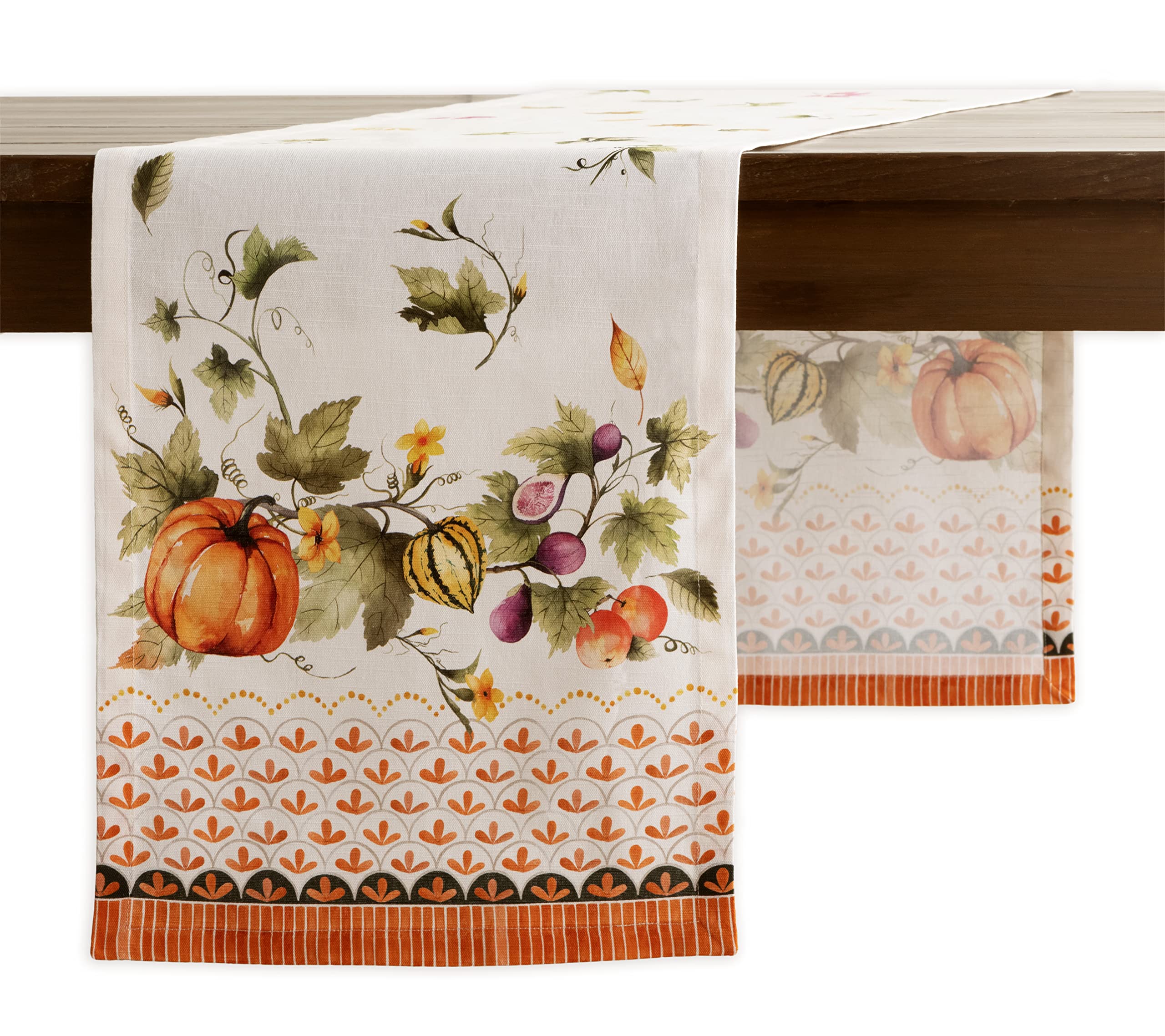 Maison d' Hermine Pumpkin Garden - Cloudy Cream 100% Cotton Table Runner Farmhouse Tabletop Cover for Home Kitchen Dining Décor Dinners Wedding Thanksgiving/Christmas (Single Layer, 14.50"x108")