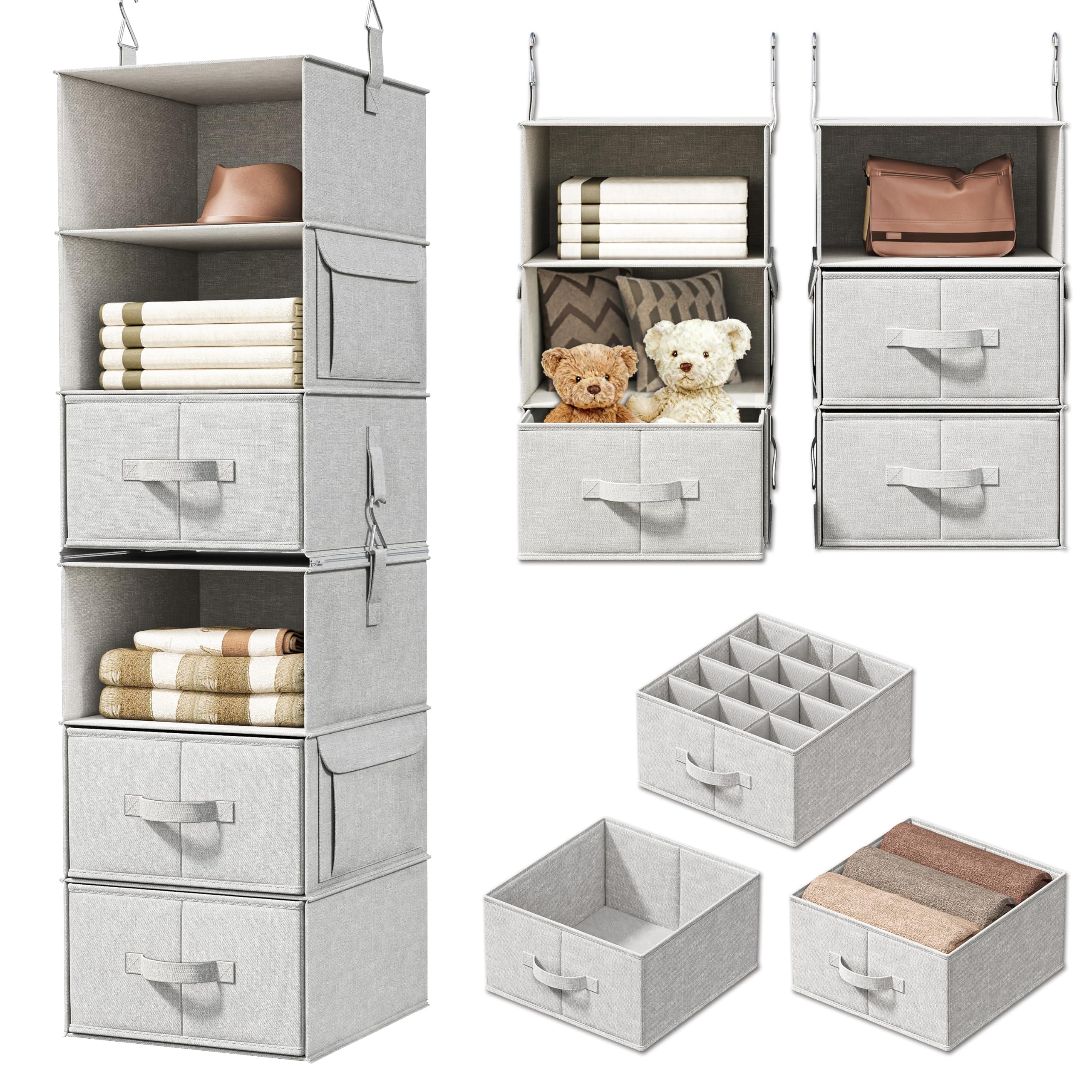 Vailando 6-Shelf Hanging Closet Organizer with 3 Drawers