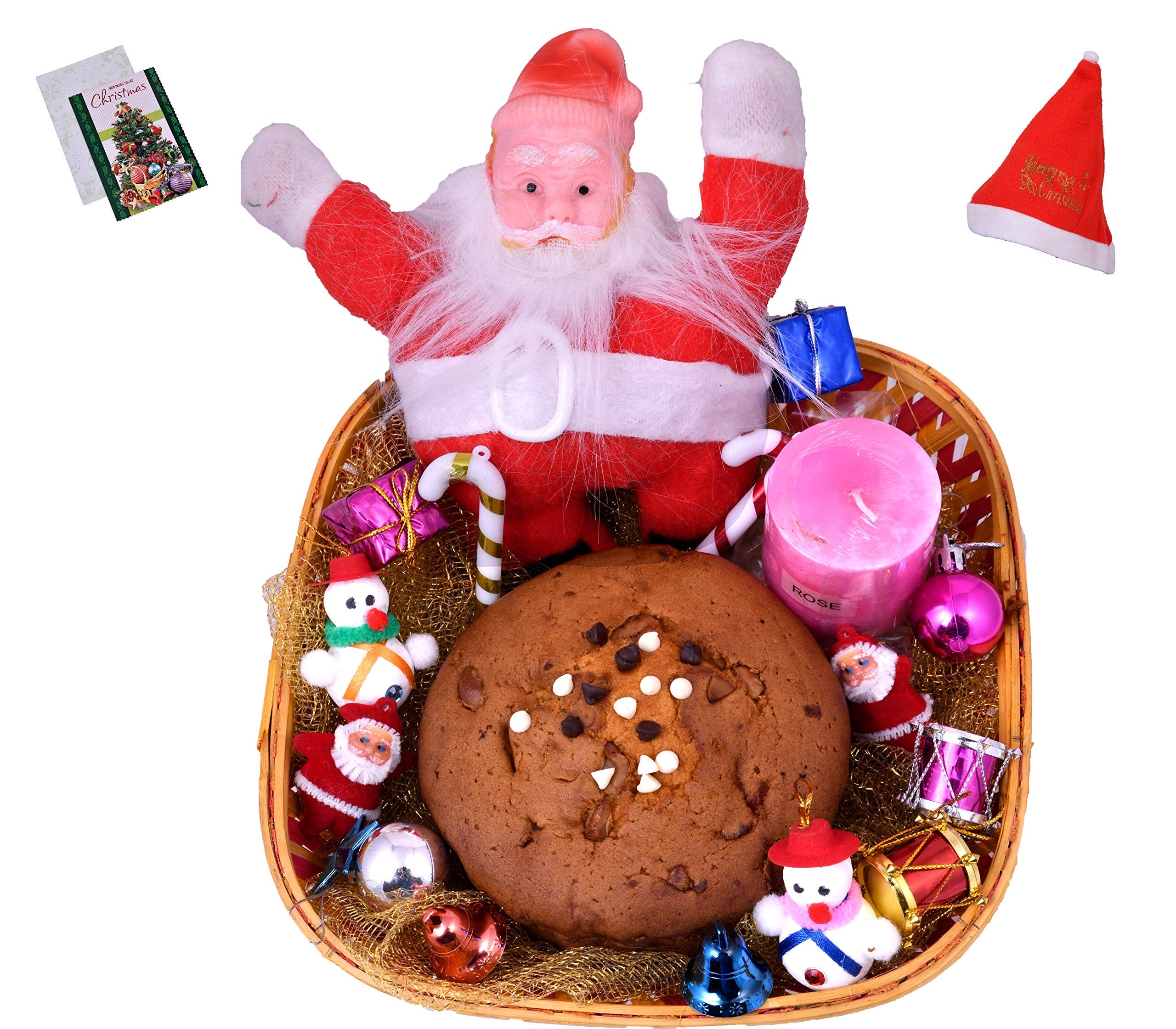 MANTOUSS Christmas Cake Gift Hamper/ Basket -Christmas Plum Cake(300gms), Santa Clause, scenetd Candle ,Christmas Card , Christmas Tree Decoration Set ,Santa Cap-image-19
