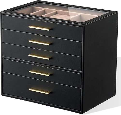 Miniatura 10 de Caja Organizadora de Joyas para Mujeres: Estuche de Almacenamiento de Joyas de 3 Capas con Ventana de Cristal, Cuero Verde Oliva con Terciopelo