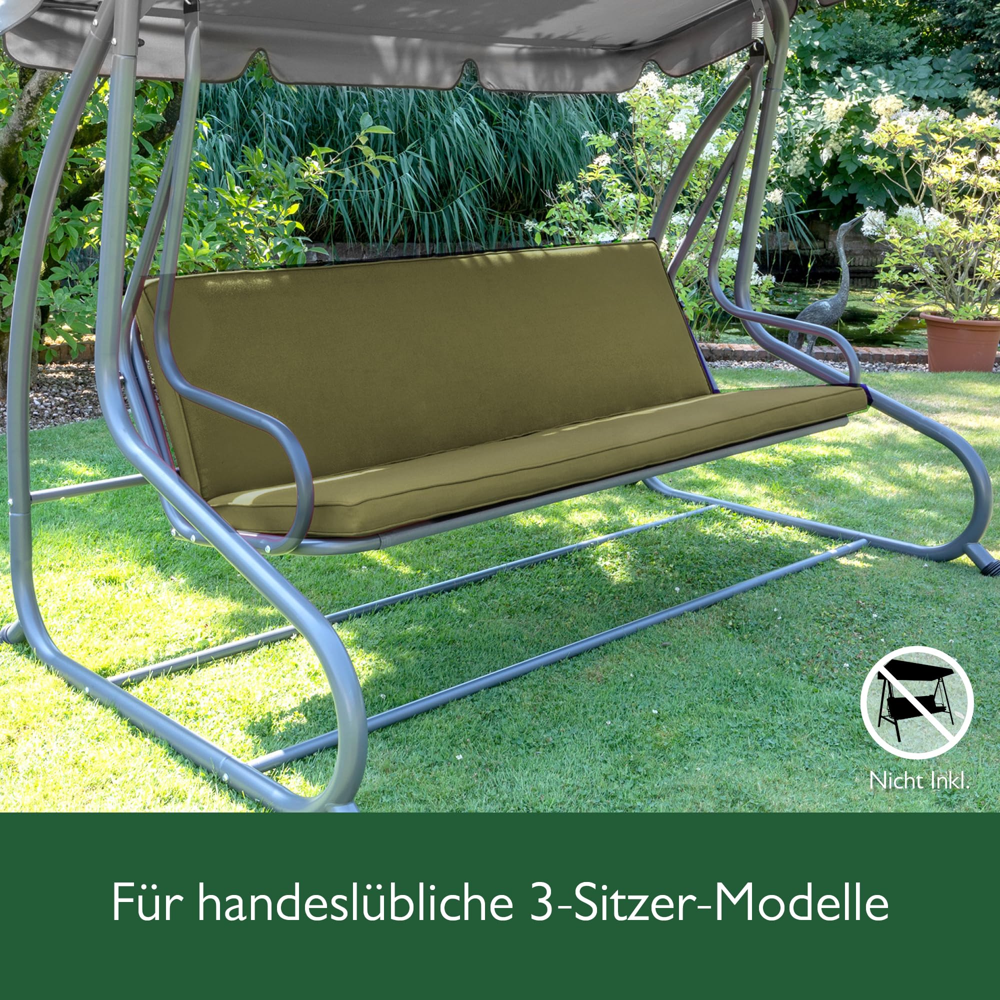 Beautissu Hollywoodschaukel 3 Sitzer Polsterauflagen 2er Set Sitzkissen & Rückenkissen 180x50cm – Waschbare Outdoor Auflage für Hollywoodschaukel Sitzpolster Olivgrün mit Reißverschluss – Loft HS