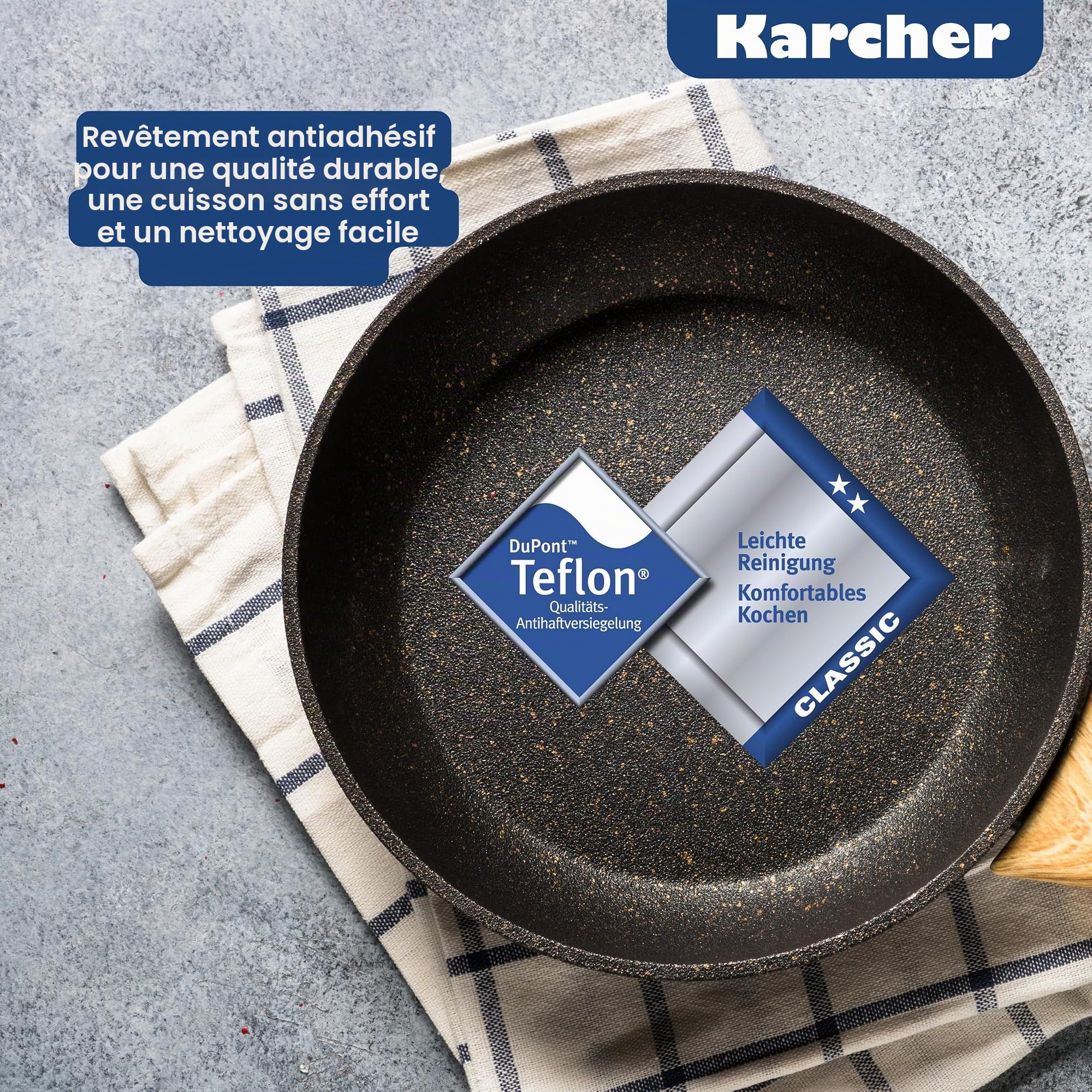 Karcher Sauteuse Induction en Fonte d’Aluminium 2en1 avec Couvercle/Plat de Cuisine, 8,7 litres, 41,5 x 25,5 cm