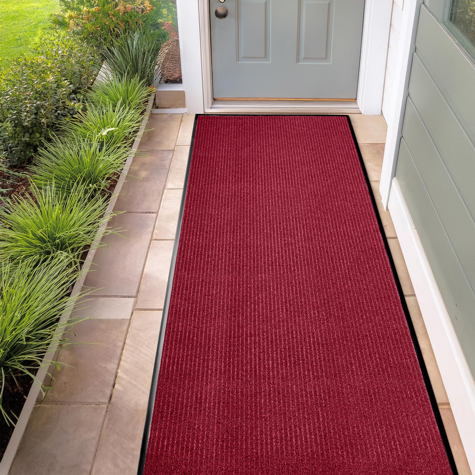 MaxMat® Extra Large Commercial Door Mat, Rubber Border Heavy Duty Door Mat, Waterproof, Low-Profile, Easy to Clean, Rubber Entry Mat. (Red, 3 x 10 Feet)