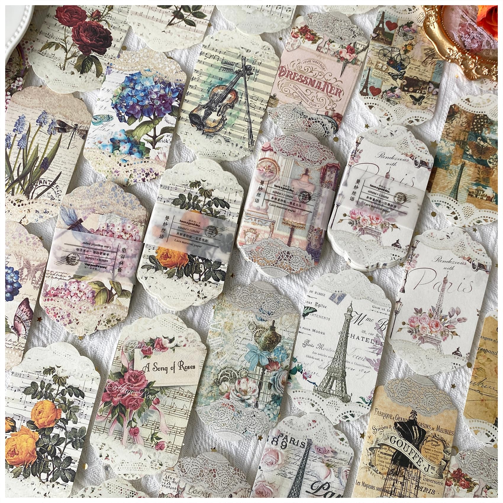Amazon.co.jp: コラージュ 素材 デザインペーパー 詰め合わせ タグ 180