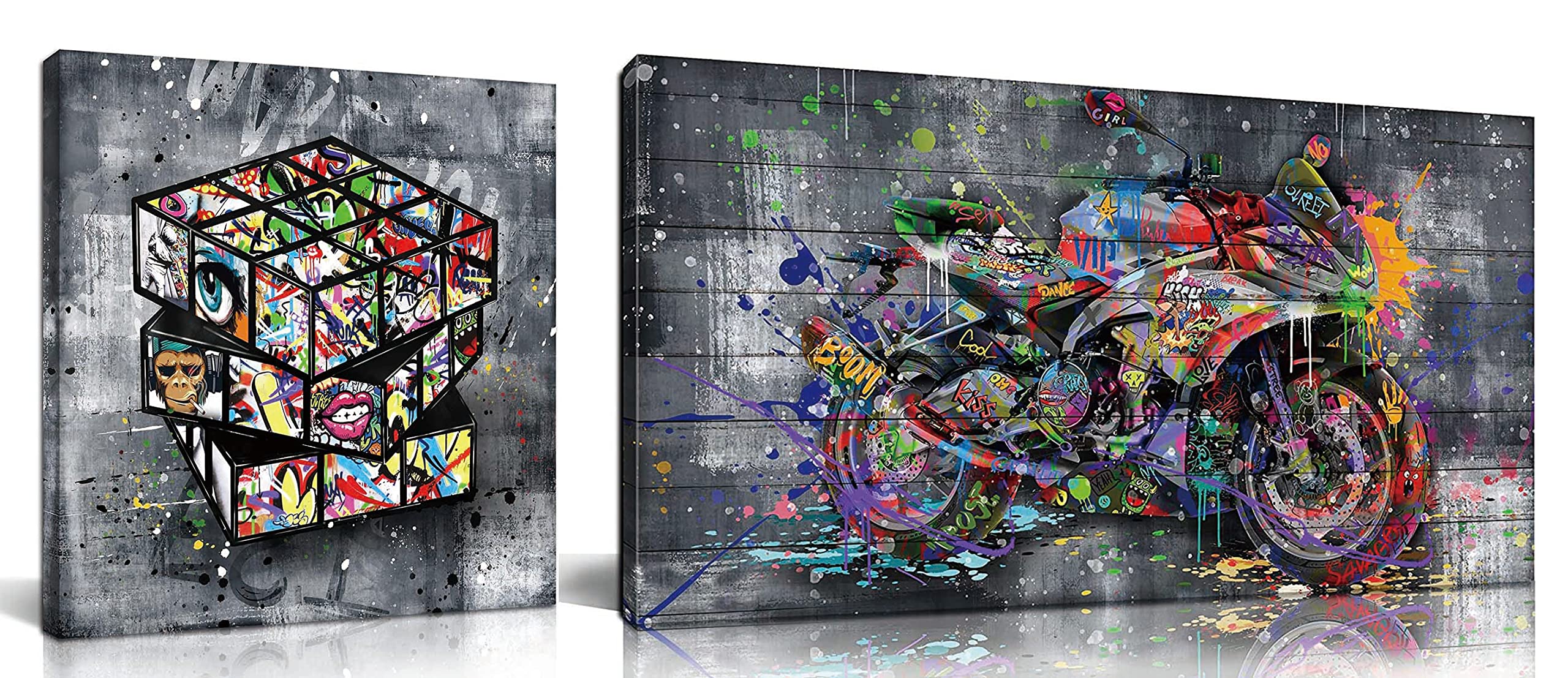 SIXTTART Banksy Canvas Wall-Art For Living Room - Street Graffiti Wall Art for Bedroom Graffiti Motorcycles Wall-Art - Wall Decor for Bedroom Men