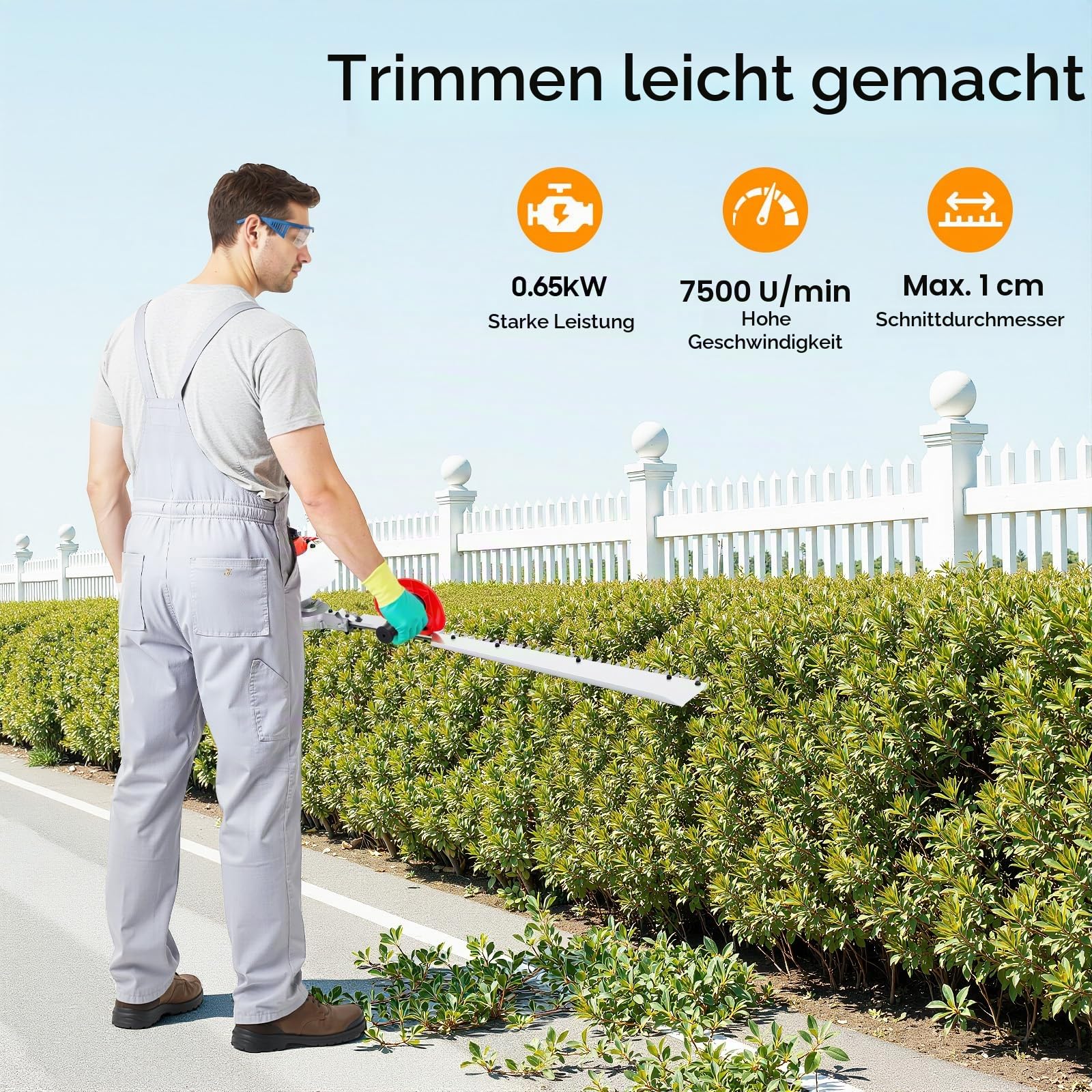 Benzin Heckenschere, 70cm Schnittlänge | 2-Takt | 23ccm Hubraum | Einzelklinge | Gartenbuschtrimmer