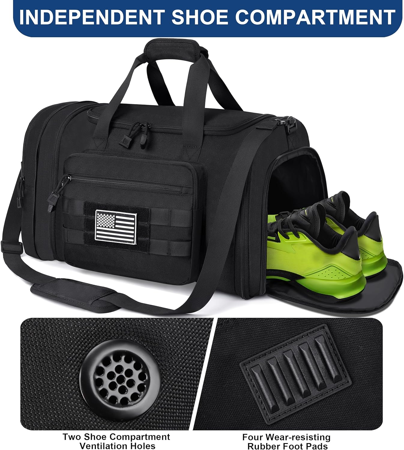 HILOMON Tactical Travel Duffle Bag for Men, 45L Expandable Water-Resistant Mens Carry-on Weekender Overnight Gym Bag with Shoe Compartment