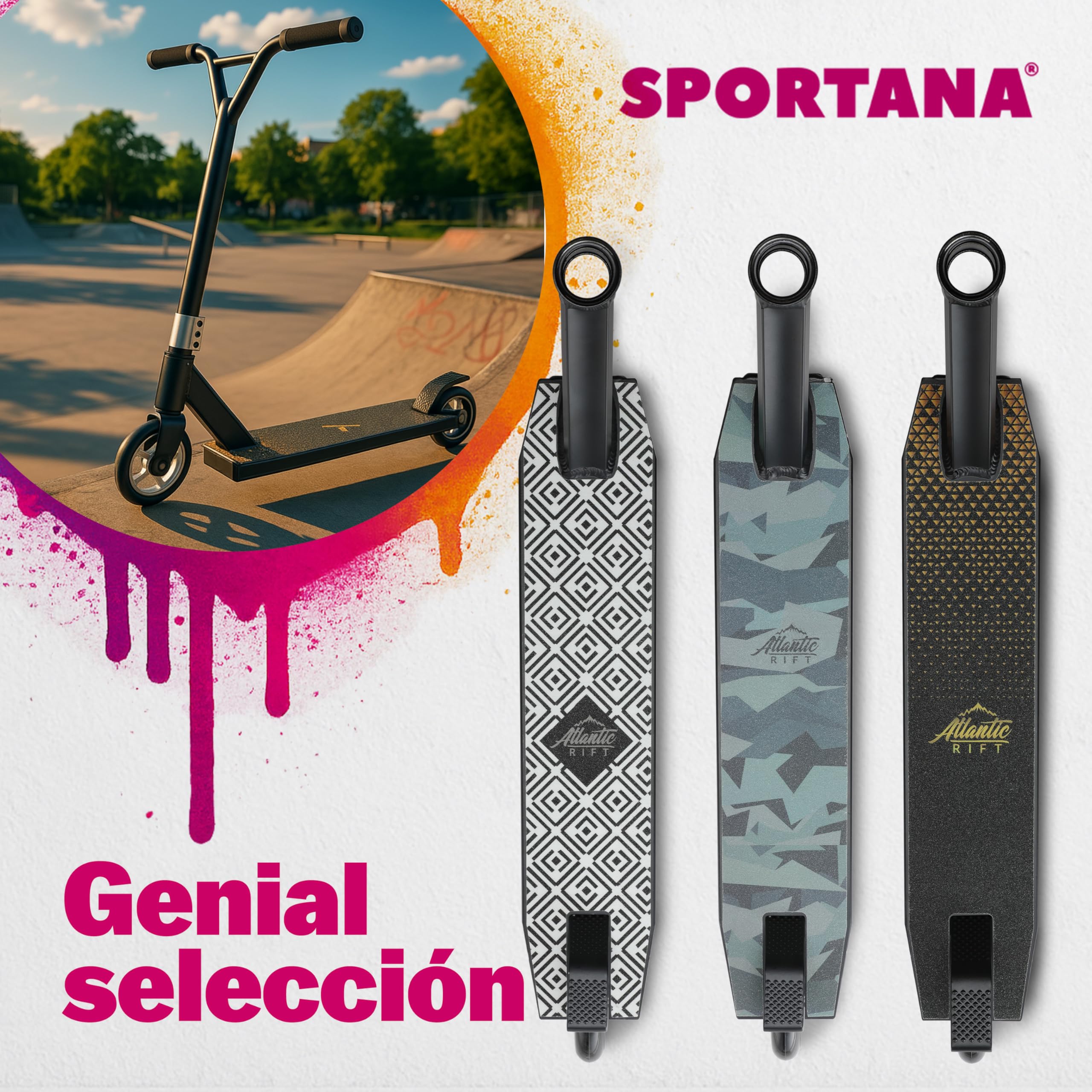 Patinete de Acrobacias Ruedas PU 100mm Manillar Y 360° Capacidad 100KG Rodamientos ABEC 9 Scooter Adultos y Niños