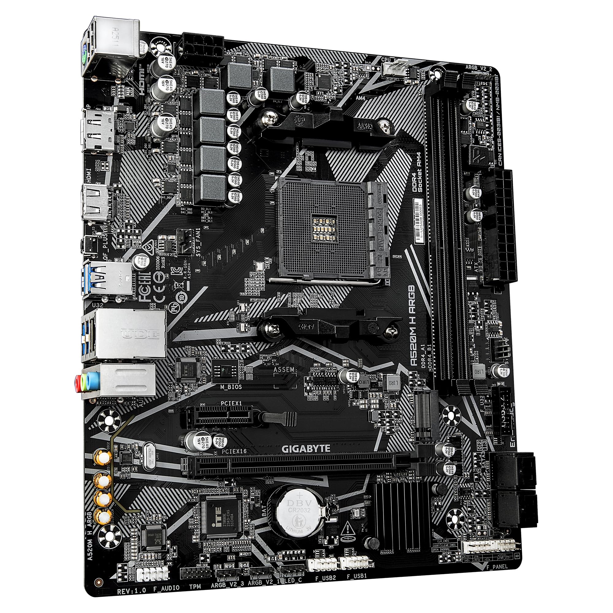 GIGABYTE Płyta główna A520M H ARGB – obsługuje procesory AMD Ryzen serii 5000, do 5100 MHz DDR4 (OC), PCIe 3.0 x4 M.2, 1 GbE LAN, USB 3.2 Gen 1