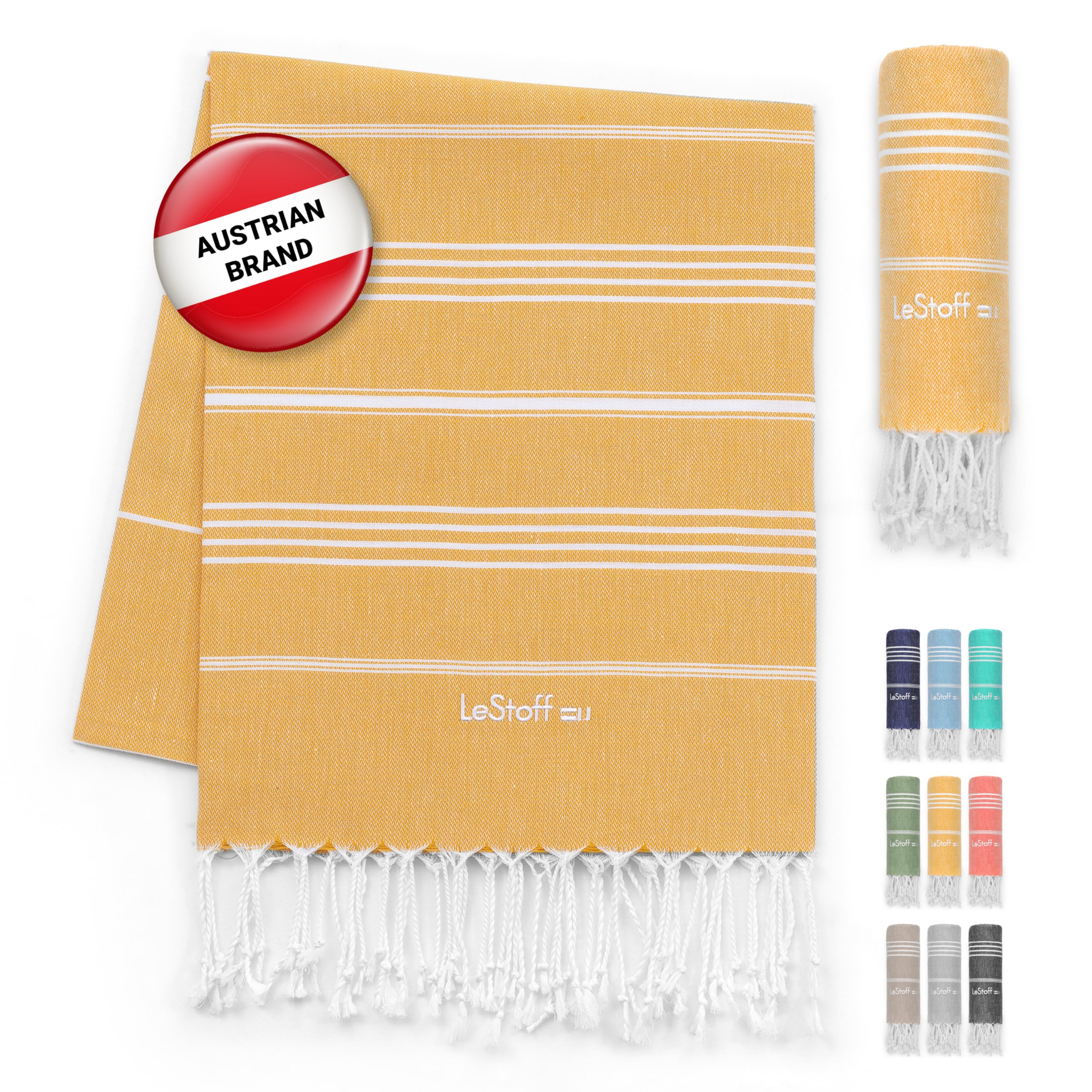 LeStoff Telo hammam XXL/Coperta da picnic, 100% cotone bio, 200x200, Giallo | Telo spiaggia XXL per yoga, campeggio e viaggio – antisabbia, prelavato, leggero, assorbente e ad asciugatura rapida