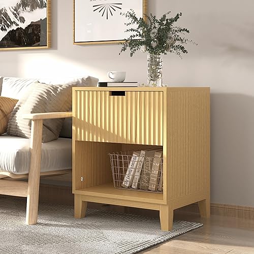 Miniatura 7 de Mesita de noche, mesa auxiliar, mesa auxiliar de granja con cajón y almacenamiento abierto, mesita de noche para dormitorio, sala de estar y