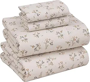 RUVANTI 100% Cotton Full Size Bed Sheets, 4 Pieces, Soft & Breathable Percale Weave Bedding, Deep Pocket 16", Hotel Standard, Crisp Cool Feel, Durable, Perfect Sheet Set Floral, Twin Spring