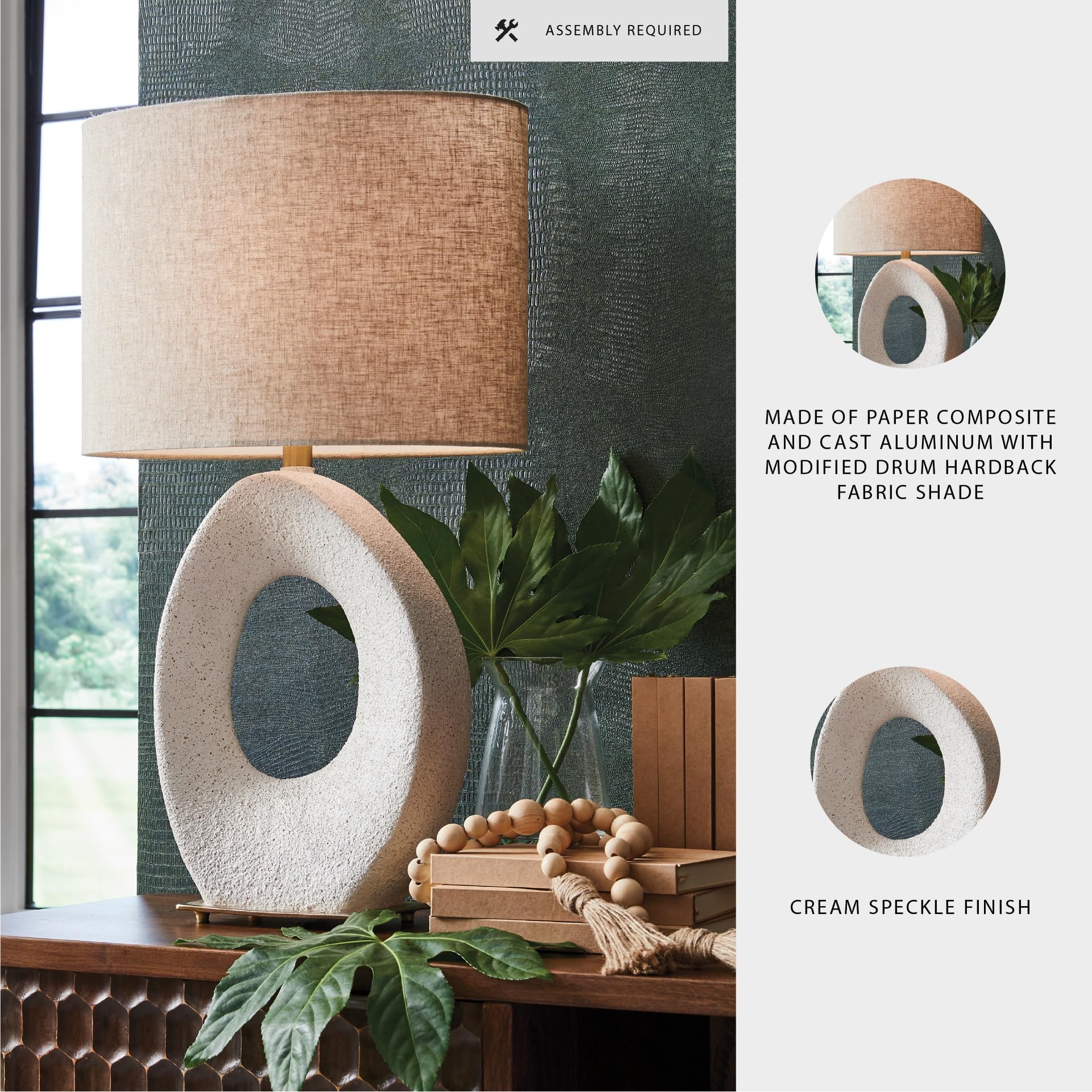 Signature Design by Ashley Table Lamp, Contemporary Cream, Gold