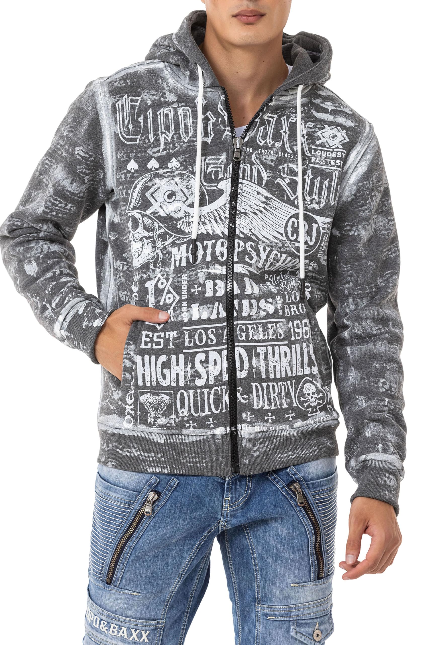 Cipo & Baxx Sweatjack voor heren, hoodie, stijlvolle trui in moderne casual streetwear-stijl met ritssluiting en capuchon voor dagelijks gebruik, vrije tijd en feest, XL
