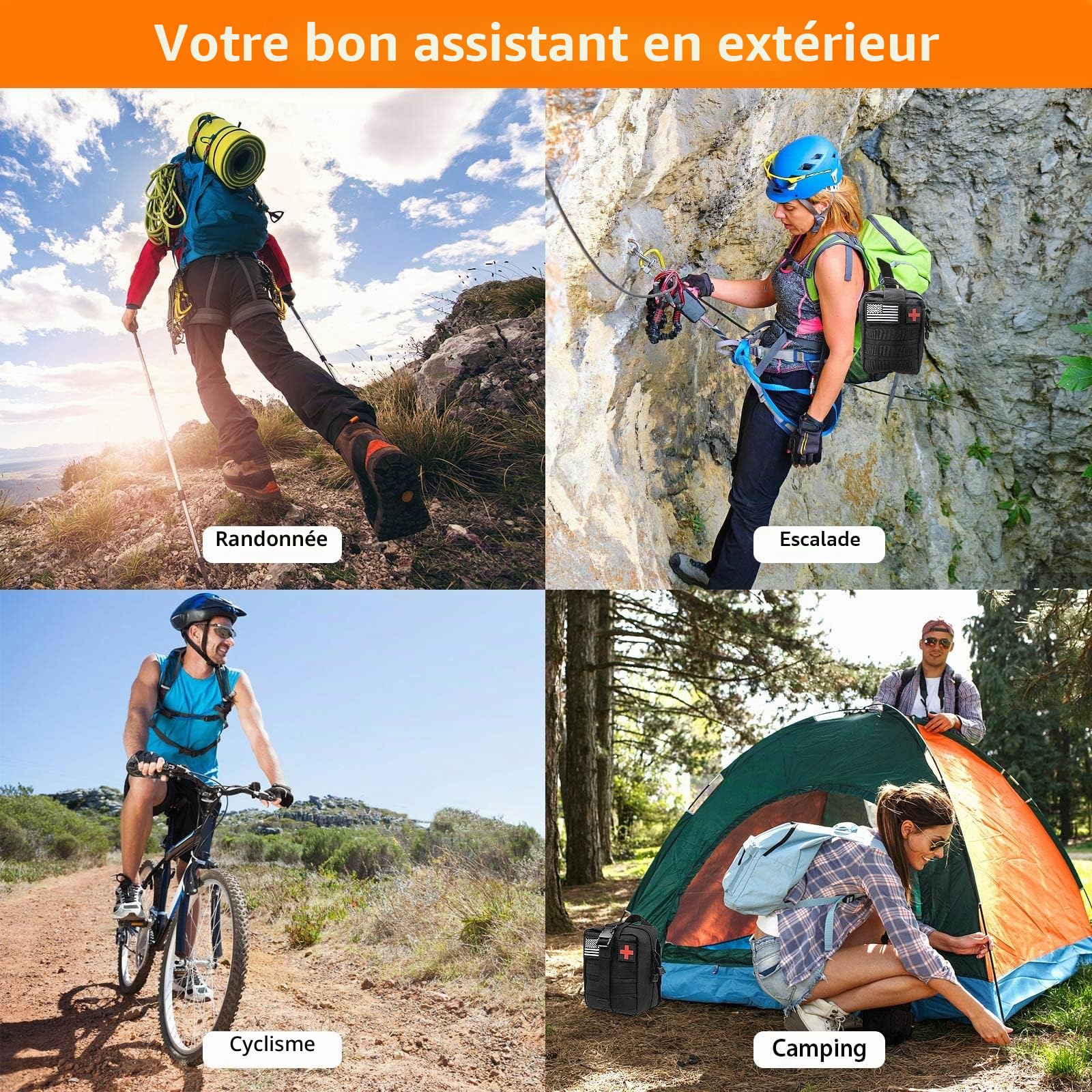 Kit de Survie Randonnée - Équipement Outdoor avec Pelle Pliante, Couteau Multifonction, Lampe Torche, Bracelet et Trousse de Premiers Secours pour Camping Aventure Trekking Urgence