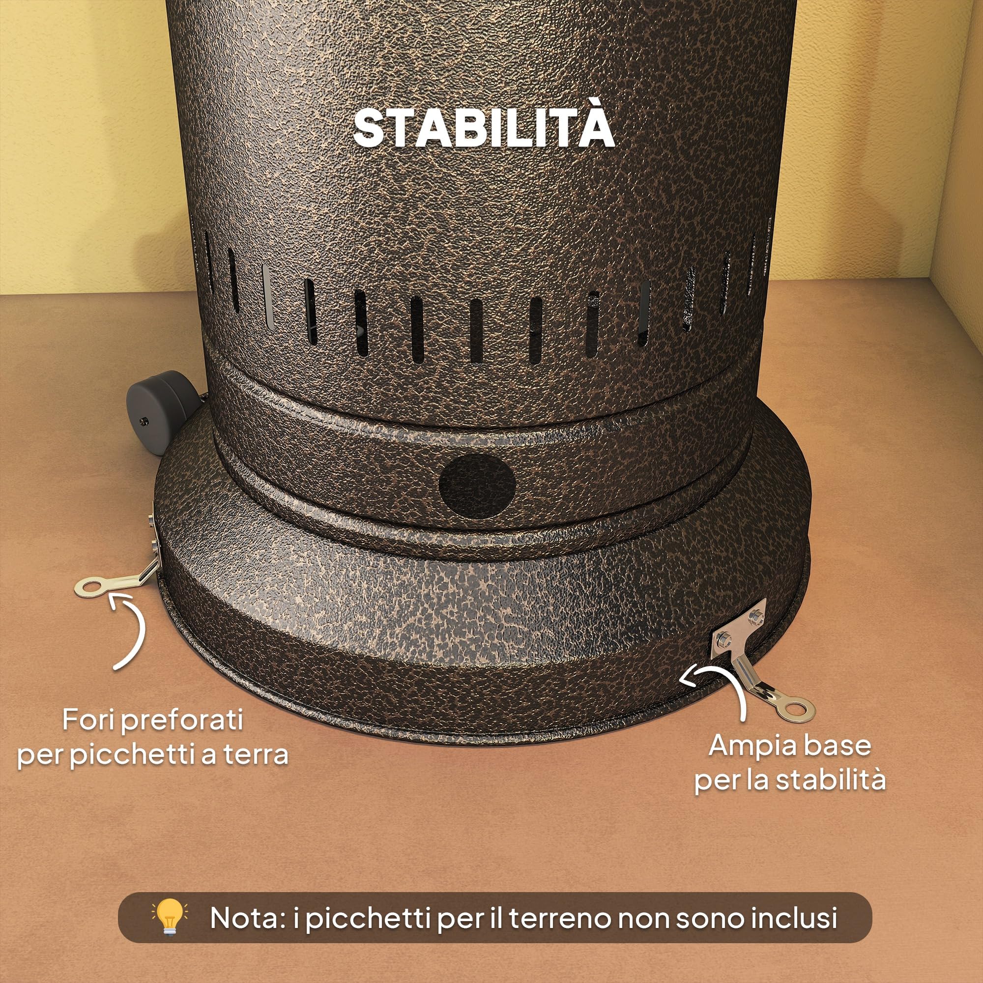 Outsunny Stufa a Gas/Propano da Esterno 11kw, con Spegnimento Automatico e Rotelle, Riscaldatore da Esterno Portatile, per Patio, Giardino e Terrazzo, 82x82x223 cm, Marrone Scuro