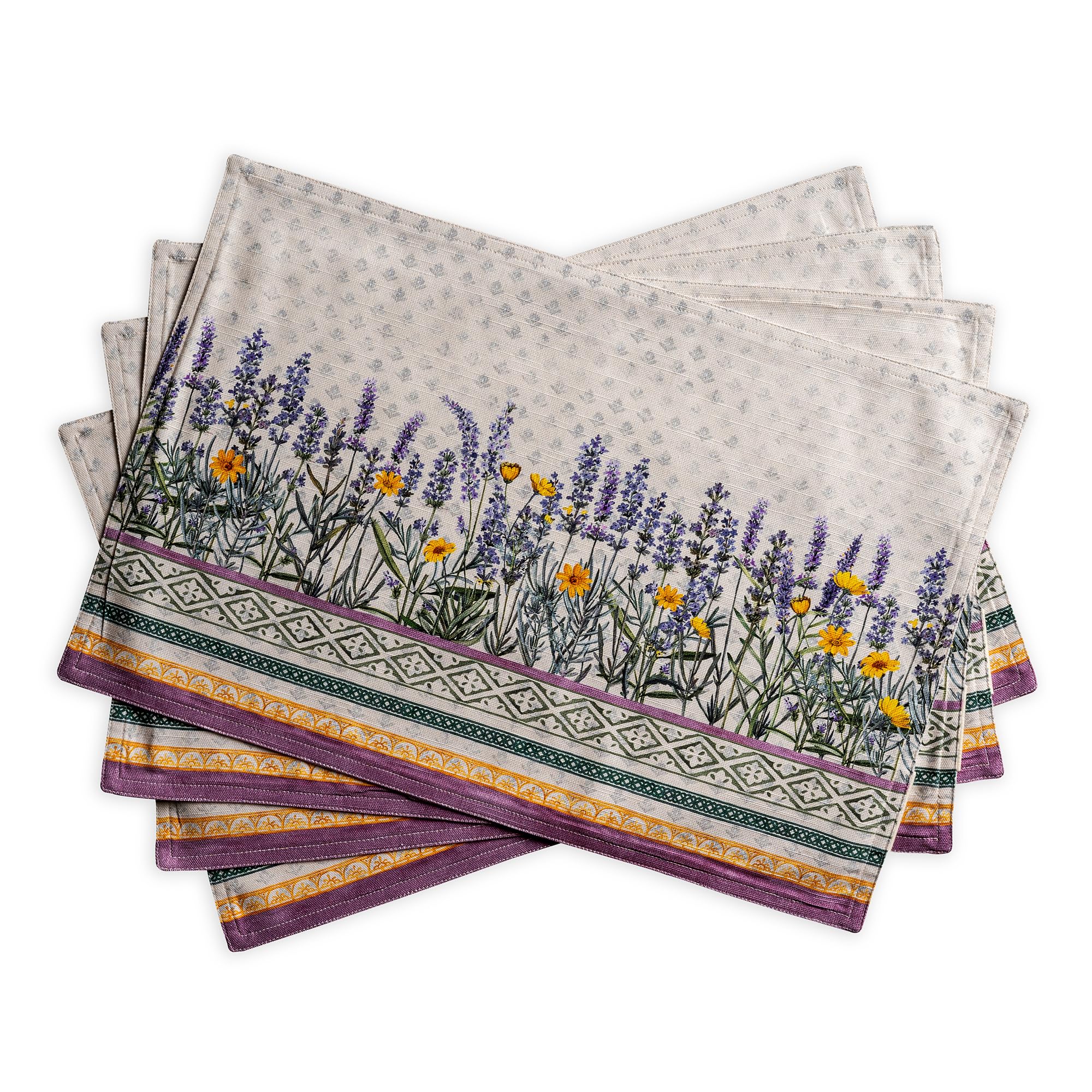 Maison d' Hermine Placemats Set of 4 100% Cotton Washable Reusable Table Mats for Home Kitchen Dining Party Wedding Restaurant Spring Summer (Fanny Lavender, 33 cm x 48 cm)