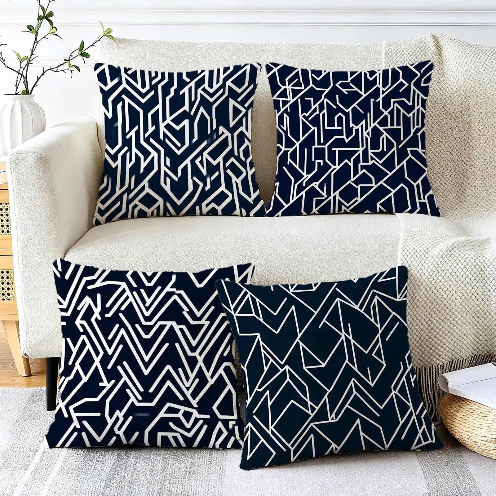 Blu Federe Cuscini Divano 65x65cm, Cuscini da Esterno Set de 4, Cod-289