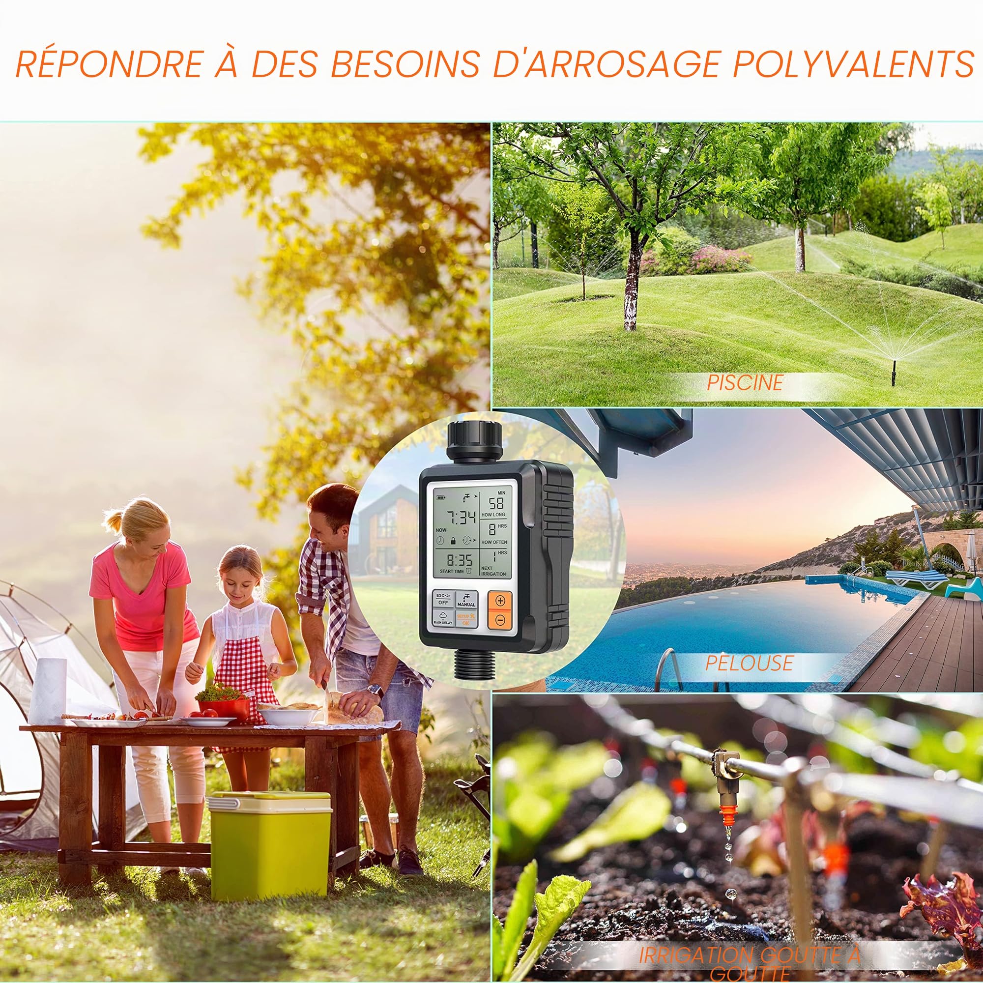 CROSOFMI Programmateur Arrosage Automatique Minuteur Arrosage pour Jardin Programmateur Robinet Arrosage Connecté/Mode Verrouillage Enfant/Mode Automatique & Manuel/Retard De Pluie/IP65 Étanche