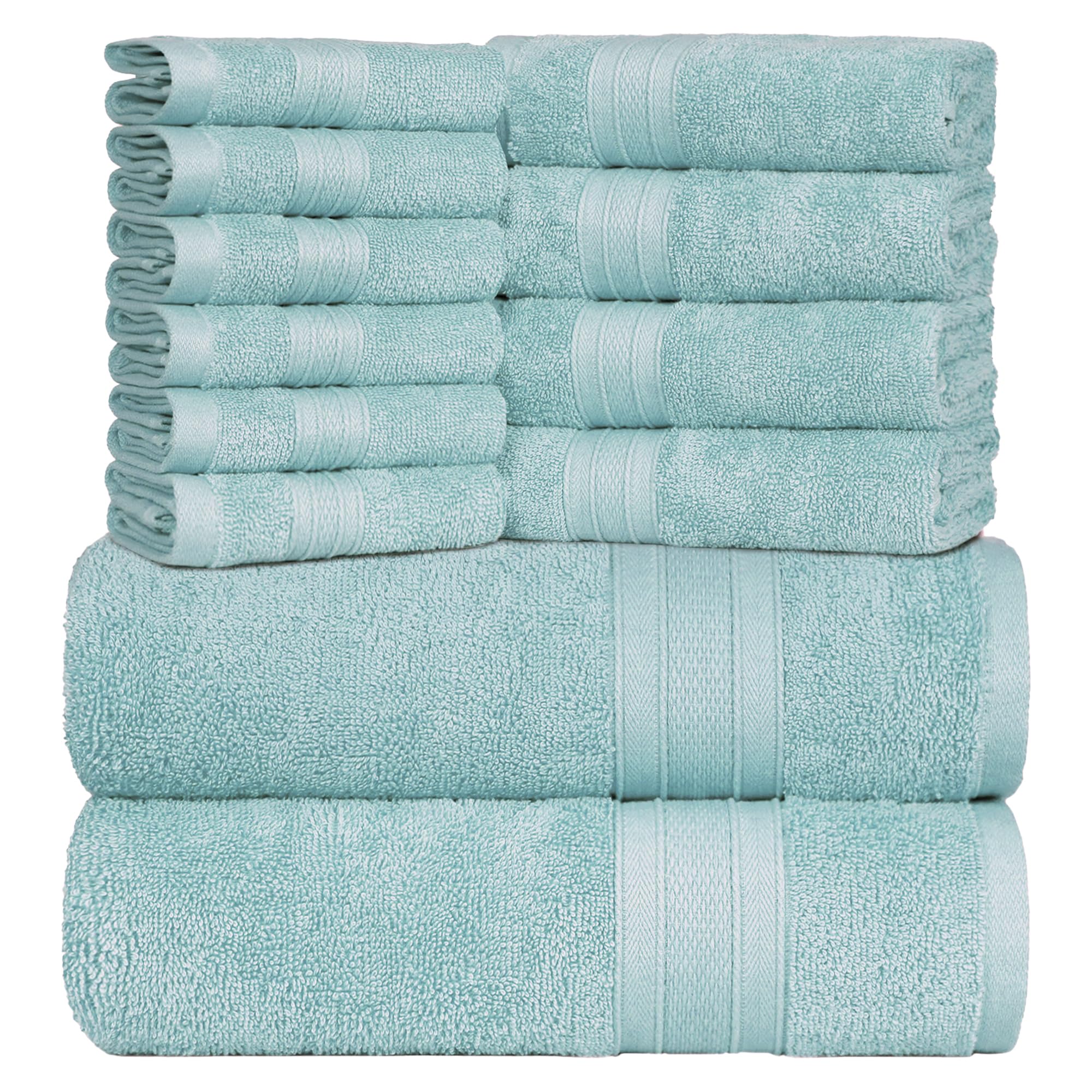 Trident Soft Comfort Air Rich Towels for Bath, 100% Cotton Towel, Super Soft, Highly Absorbent, 12 Pieces Towel Set, 500 GSM - Nile Blue